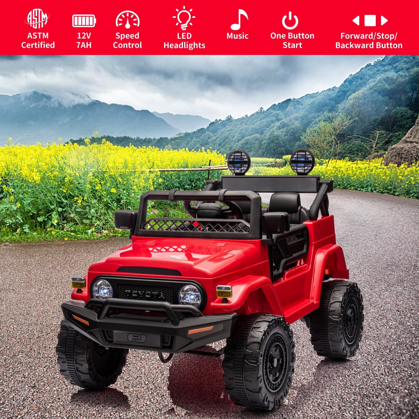 Garvee Ride - P Series: 12V Ride on Car for Kids, Licensed Toyota Ride on Truck, Battery Powered Electric Kids Car with Remote Control, Music, LED Lights, Suspension System, Double Doors, Safety Belt,Ride On Toy - Red