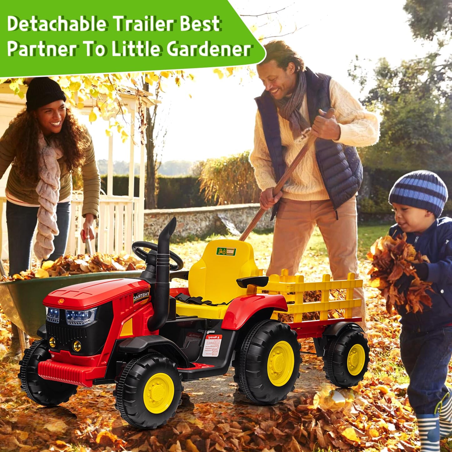 Garvee Ride - P Series: 12V Remote Control Tractor for Kids with 7-LED & Safety Belt - Red