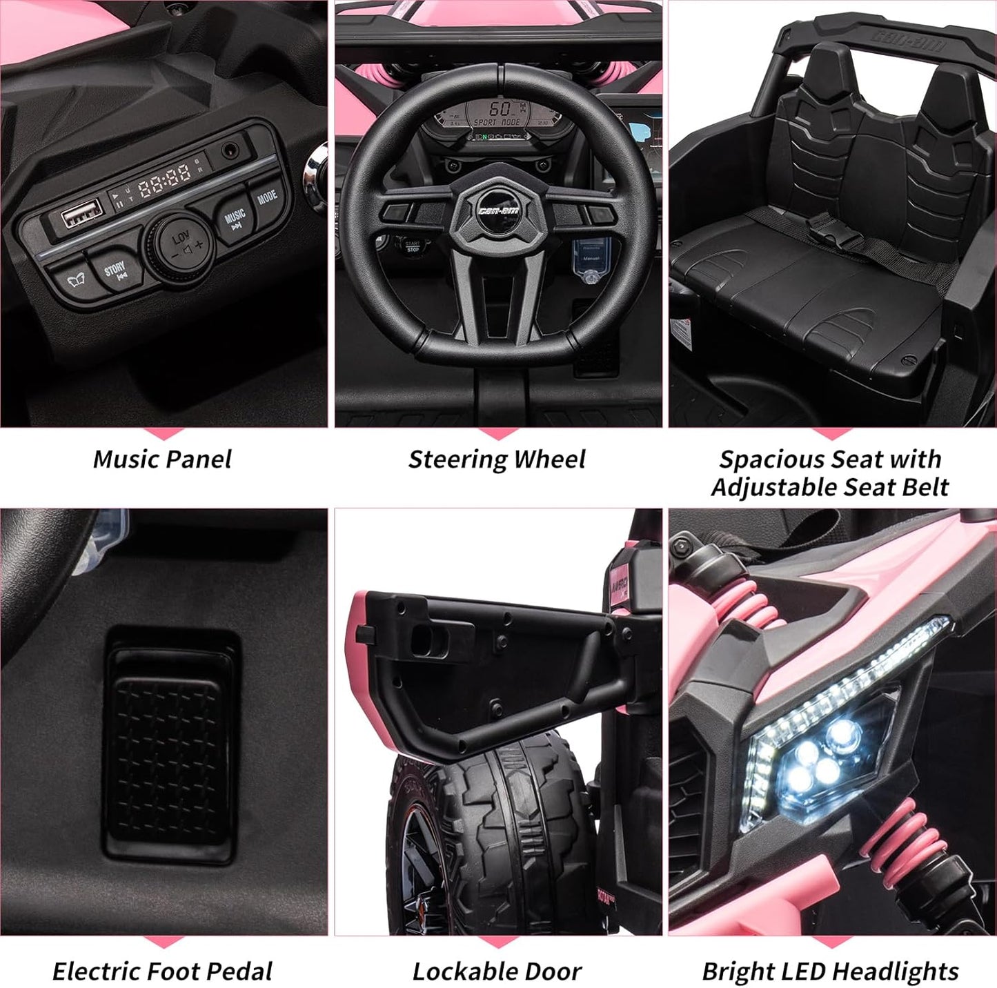Garvee Ride - P Series: 12V Can-Am Ride-On UTV: Remote Control, Large Seat, Music, LED Lights, Spring Suspension, for Boys & Girls - Pink