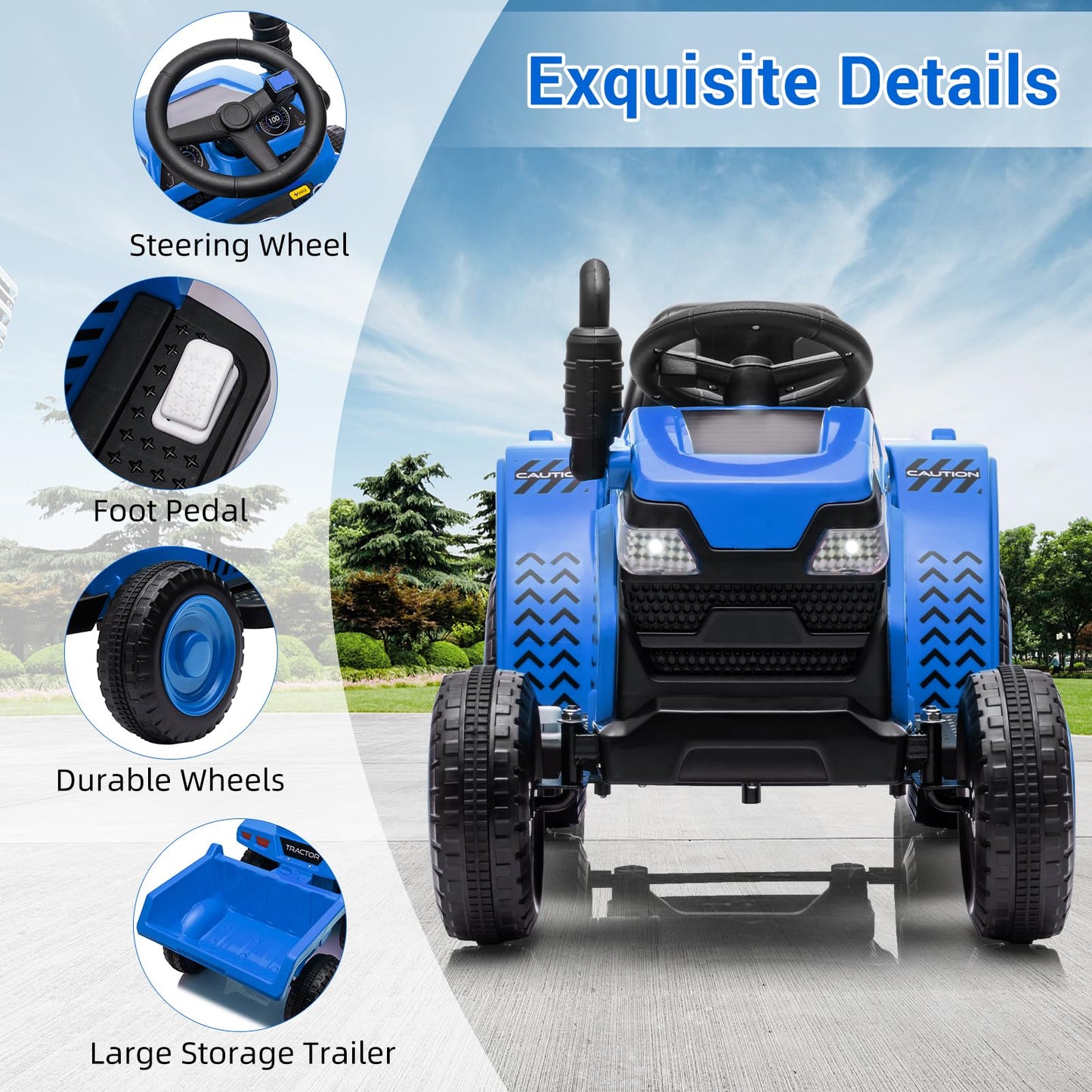 Garvee Ride - P Series: Kids Ride on Tractor with Trailer, Kids’ Electric Vehicles with Wear-Resistant Wheels, LED Headlights, Music & USB Port, Kids Ride on Car Toys for Toddlers Kids, Blue
