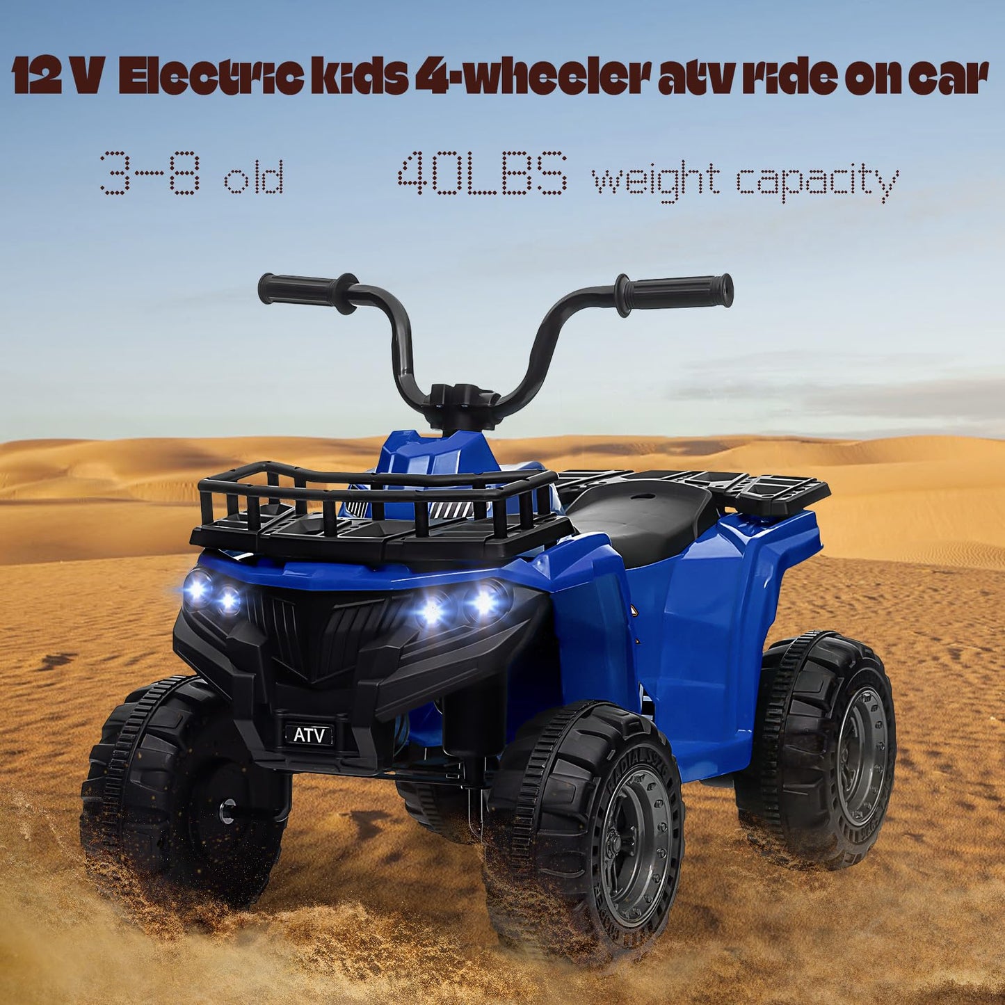 Garvee Ride - P Series: 12V Kids Ride On Electric Quad ATV, Ride Car Toy with Bluetooth Audio,High/Low Speed, LED Headlights, Battery Indicator & Radio Orange - Blue