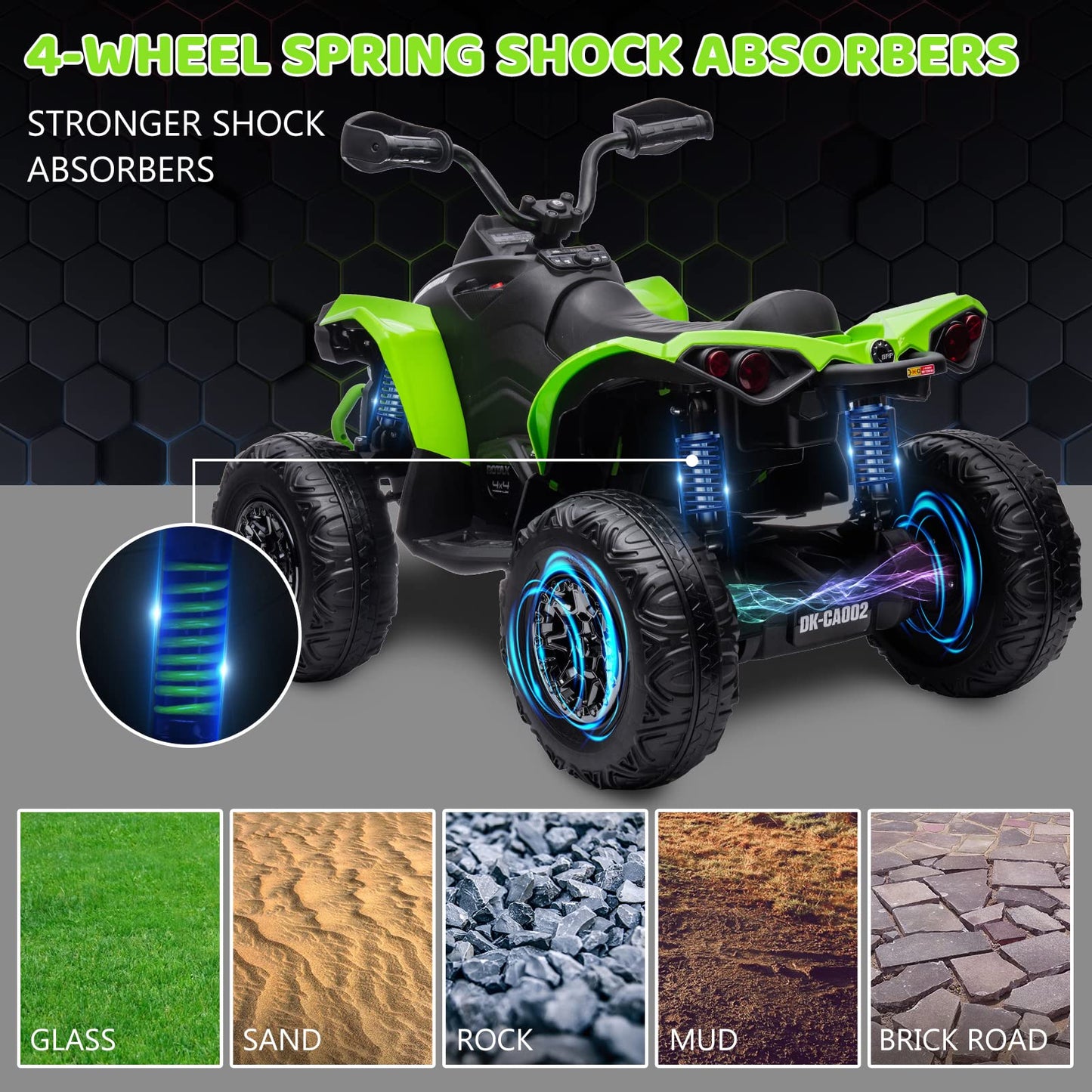 Garvee Ride - P Series: 12V Ride on Toy Car Bombardier Licensed BRP Can-am 4 Wheeler Quad Electric Vehicle, w/LED Lights, Spring Suspension, Bluetooth, Music, USB, Treaded Tires, White - Green