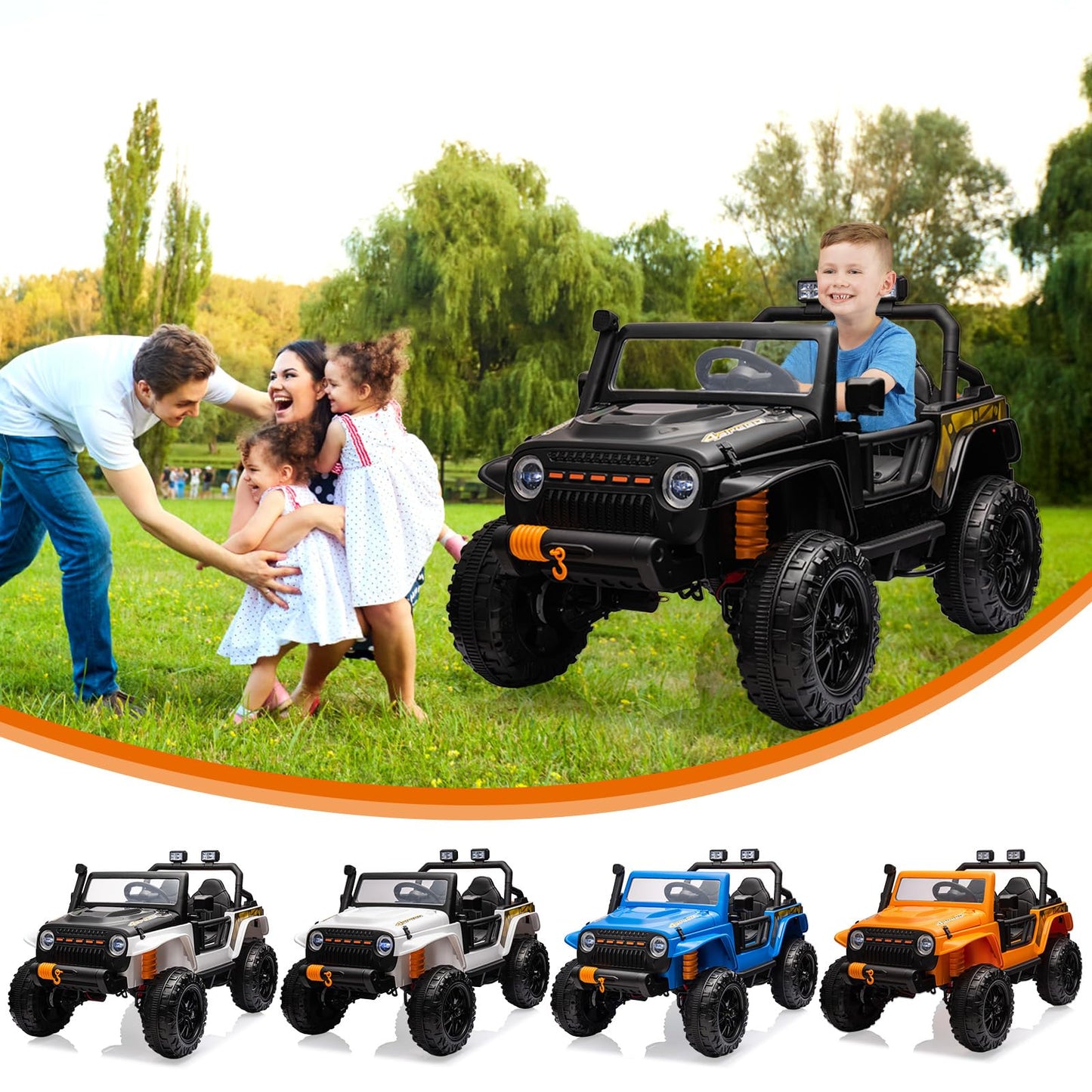 Garvee Ride - P Series: 24V 2 Seater Ride On Truck Car For Kid age 3 - 8 years, w/Remote Control, 4-Wheeler Suspension, 4x55W Powerful Engine, 4WD Battery Powered, LED Lights, Soft Braking - Black