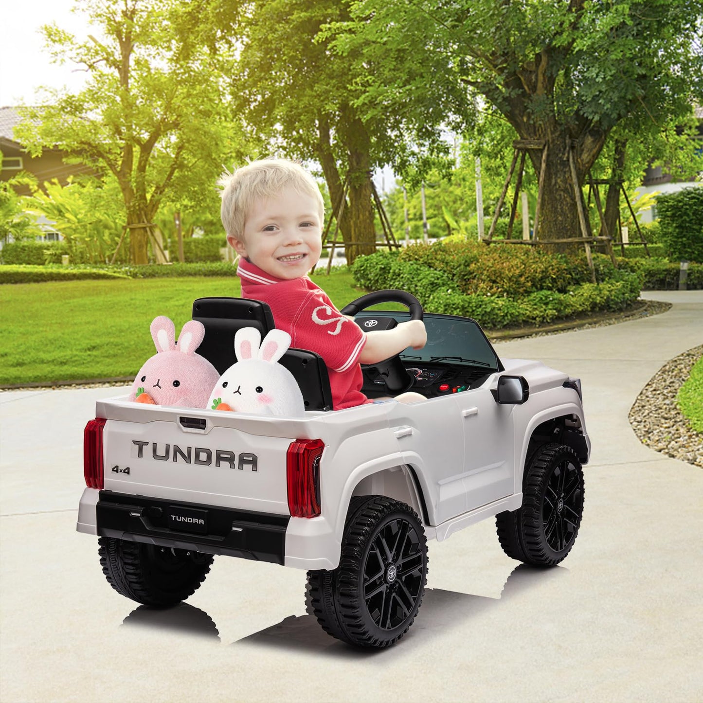 Garvee Ride - P Series: 12V Ride on Car For Kids Age 3+ , Licensed Toyota, with Remote Control, MP3, LED Lights, Suspension System, Double Doors, Safety Belt, Ride On Toys for Boys Girls - White
