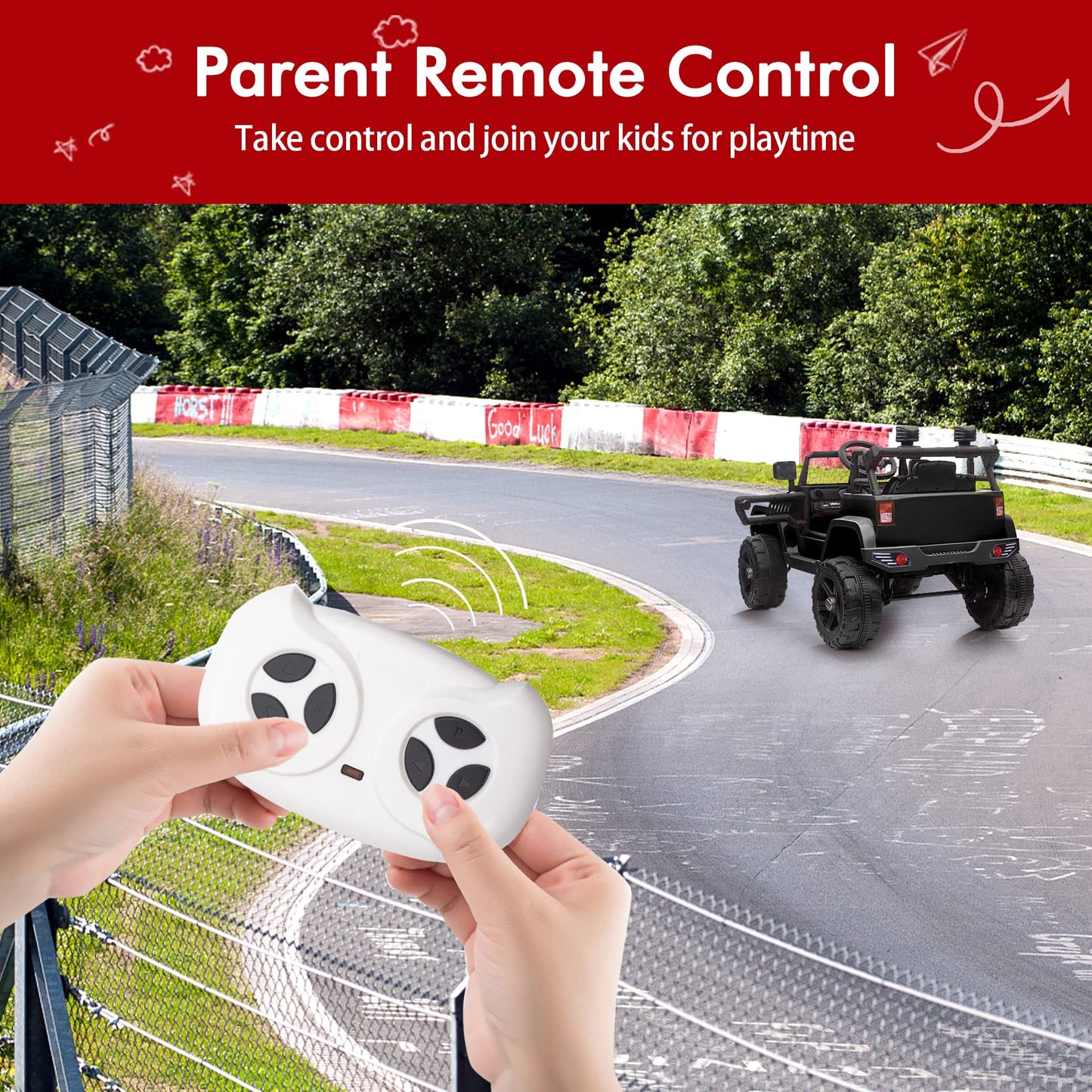 Garvee Ride - P Series: 12V Ride On Truck Car for kid : Remote Control, 3 Speeds, MP3 Music, Suspension, LED Lights,for 3+ Year Old - Black