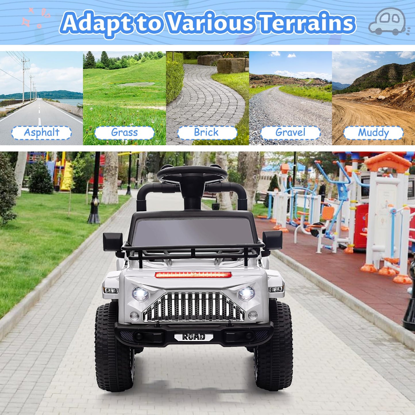 Garvee Ride - P Series: 6V Ride On Car for Toddlers - Battery Powered Electric Car with Music, LED Light, FM, Horn, Rear Storage, 4 Wheels - White