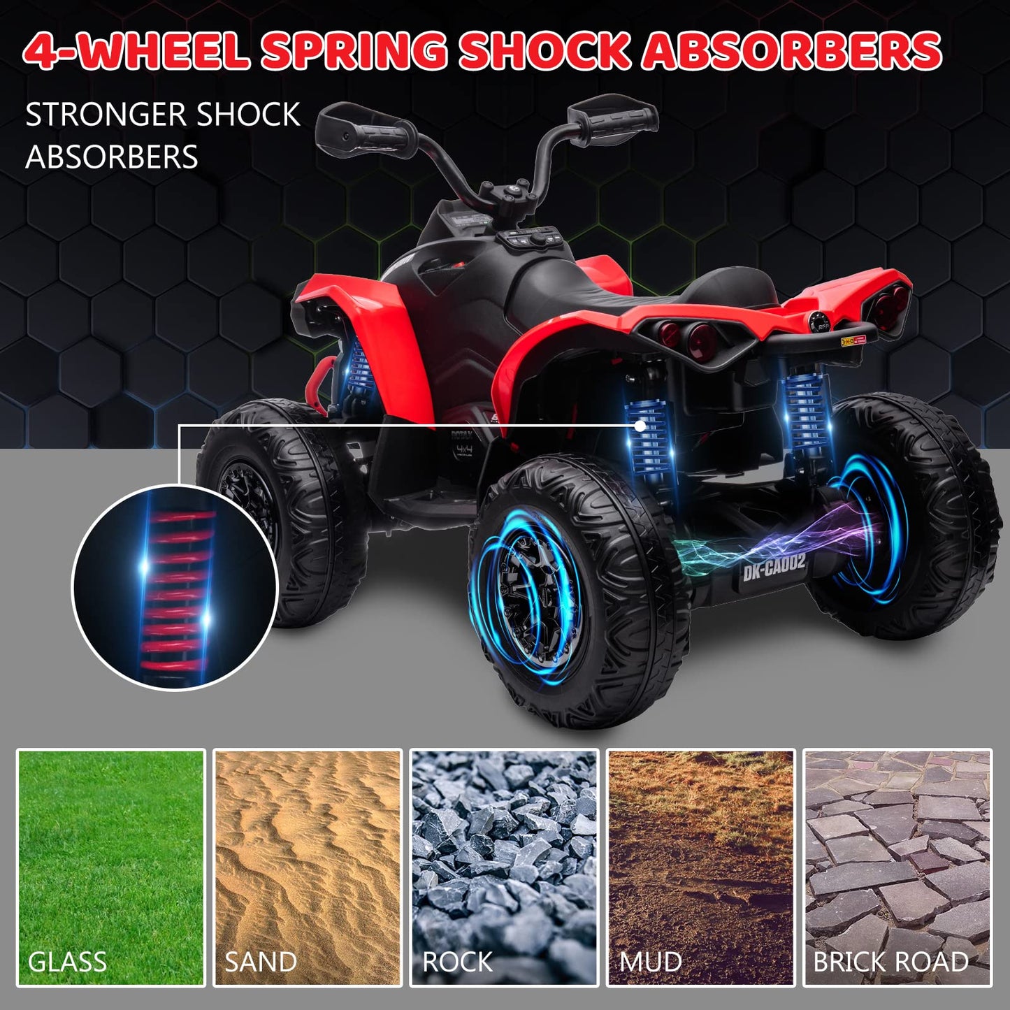 Garvee Ride - P Series: 12V Ride on Toy Car Bombardier Licensed BRP Can-am 4 Wheeler Quad Electric Vehicle, w/LED Lights, Spring Suspension, Bluetooth, Music, USB, Treaded Tires, White - Red