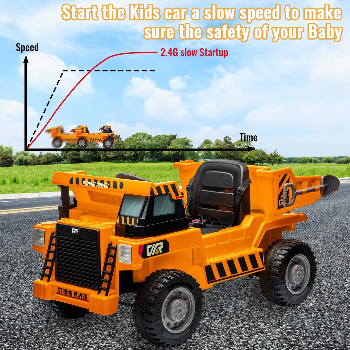 Garvee Ride - P Series: 4WD Ride On Car with Dump Truck, Electric Car for Kids with Remote Control, Toddler Car with Electric Dump Bed & Shovel, 2 Speeds,