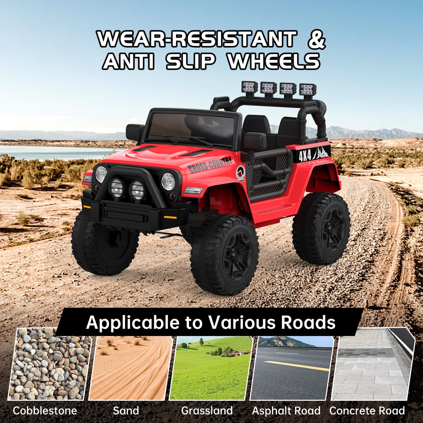 Garvee Ride - P Series: 12V Kids Ride On Truck Car w/Parent Remote Control, Spring Suspension, Led Lights,3 Speed Adjustable, Kids Gift for Boys and Girls - Red