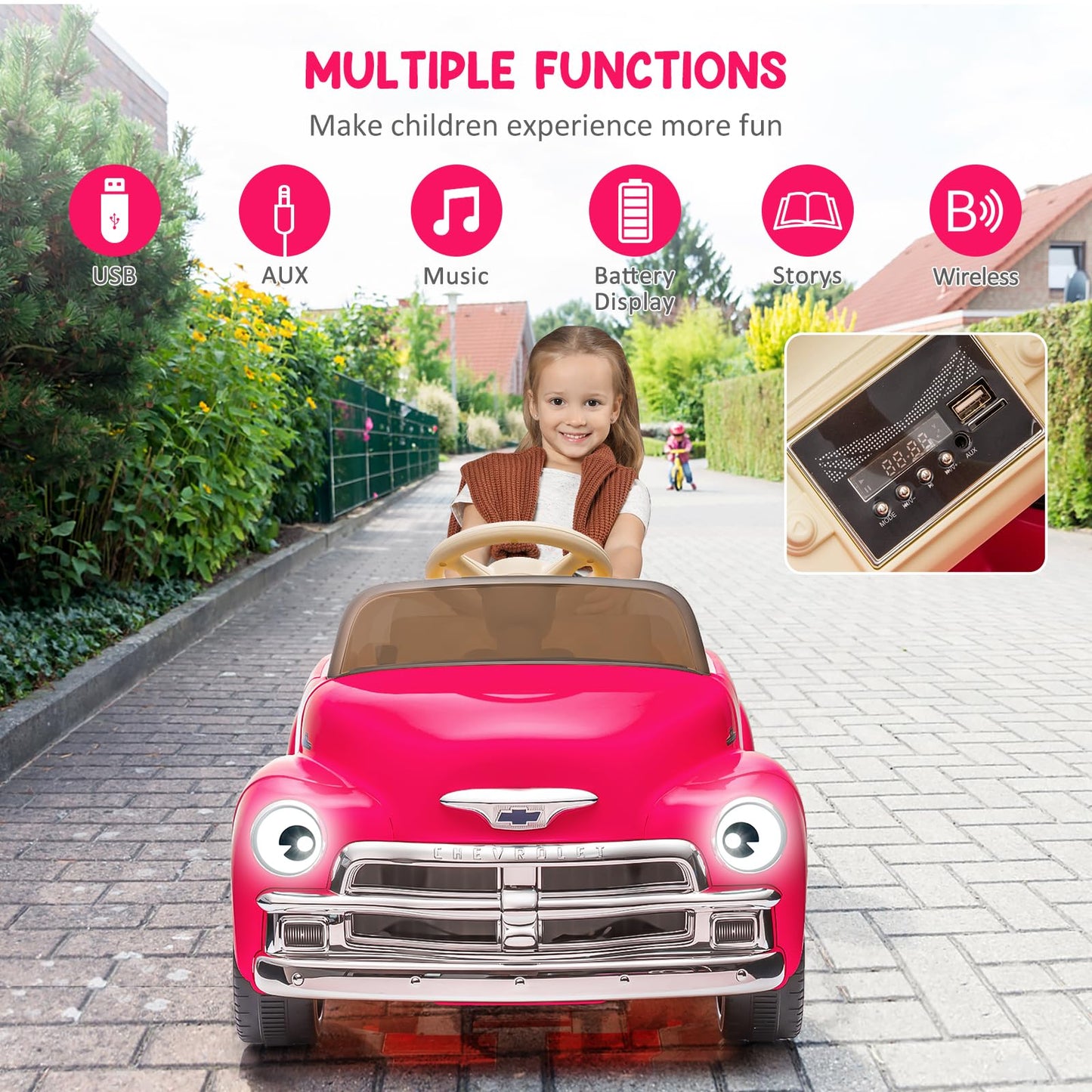 Garvee Ride - P Series: 3, Licensed Chevrolet 12V Ride on Car for Kids with LCD Show, Led Lights, Battery Powered 4-Wheels Ride on Electric Vehicle Toy with Seat Belt