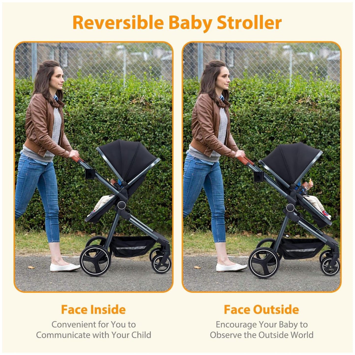 Garvee Convertible Baby Stroller with Bassinet Mode Luxury Aluminum Structure 5-Point Harness Black