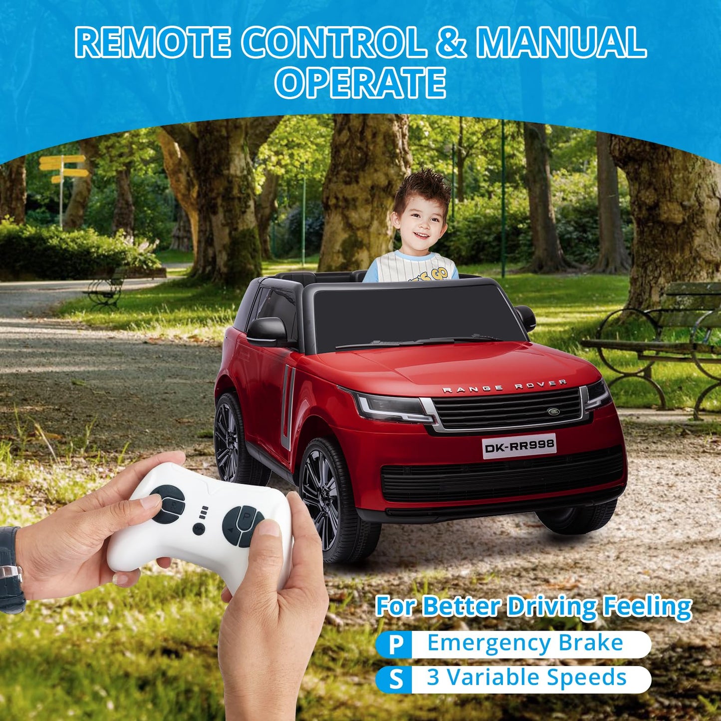 Garvee Ride - P Series: 24V 2-Seater Land Rover Ride-On Car For age 3+, With MP3, 3 Speeds, Remote Control, LED, 4-Wheel Suspension - Wine Red
