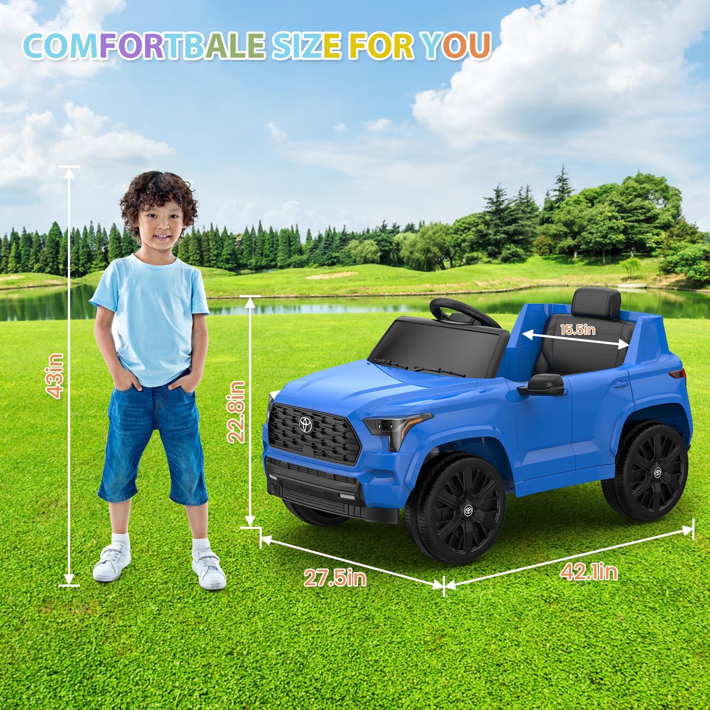 Garvee Ride on Truck Car, 12V Licensed Toyota Electric Cars for Kids, Ride on Toys with Remote Control, Spring Suspension, LED Lights, Bluetooth, 3 Speeds - Blue