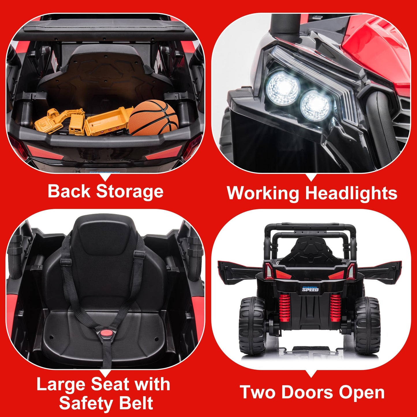 Garvee Ride - P Series: 12V Toy Electric Truck UTV with Large Wide Seat and Remote Control, Led Lights, Wireless Connection, Music, 2 Spring Suspension for 3-8 Boys & Girls
