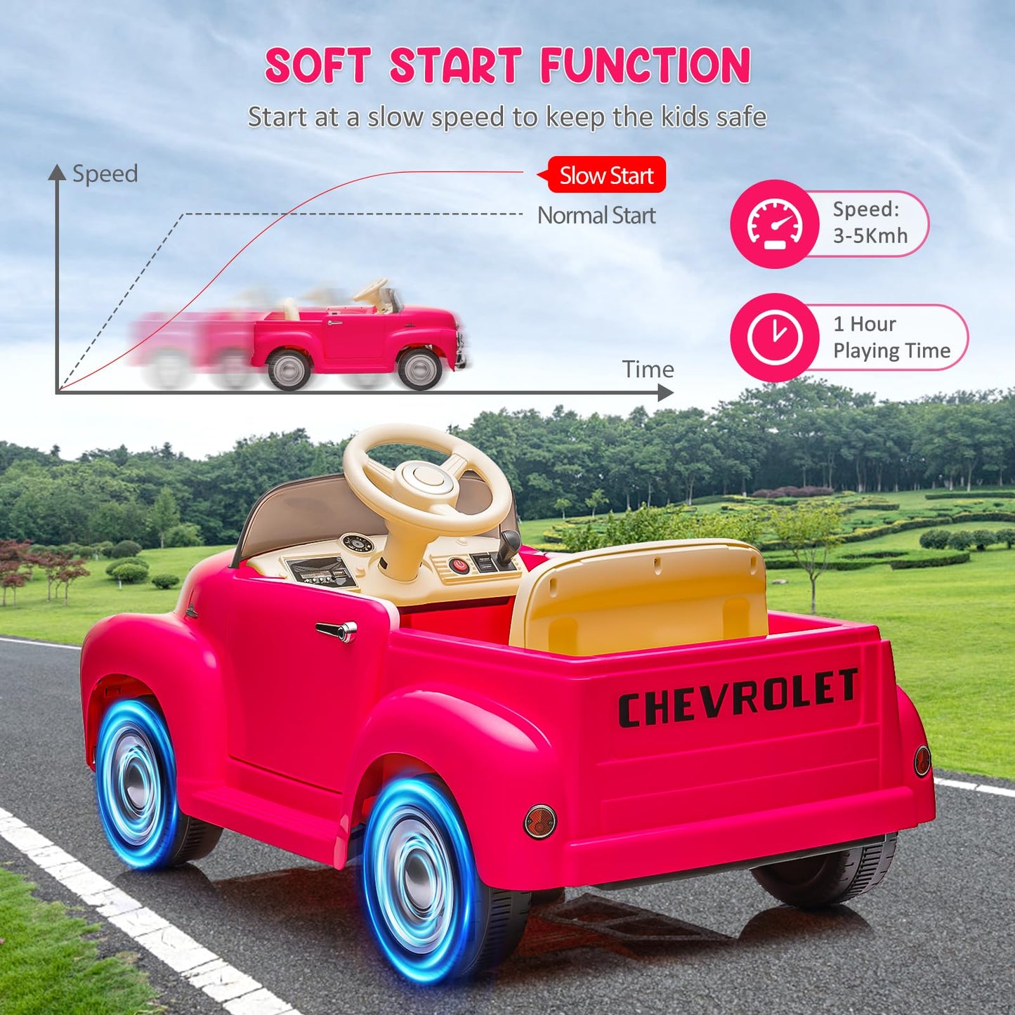 Garvee Ride - P Series: 3, Licensed Chevrolet 12V Ride on Car for Kids with LCD Show, Led Lights, Battery Powered 4-Wheels Ride on Electric Vehicle Toy with Seat Belt