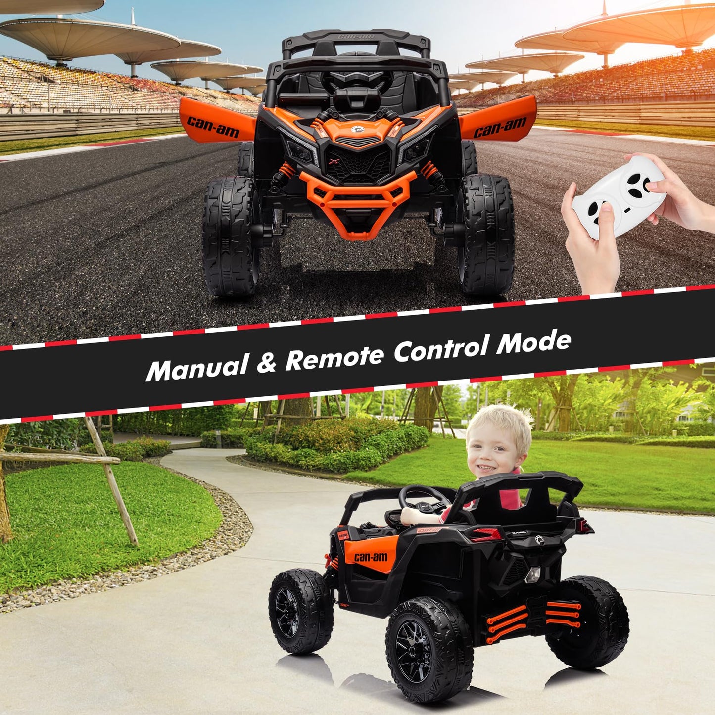 Garvee Ride - P Series: 12V Can-Am Ride-On UTV: Remote Control, Large Seat, Music, LED Lights, Spring Suspension, for Boys & Girls - Orange