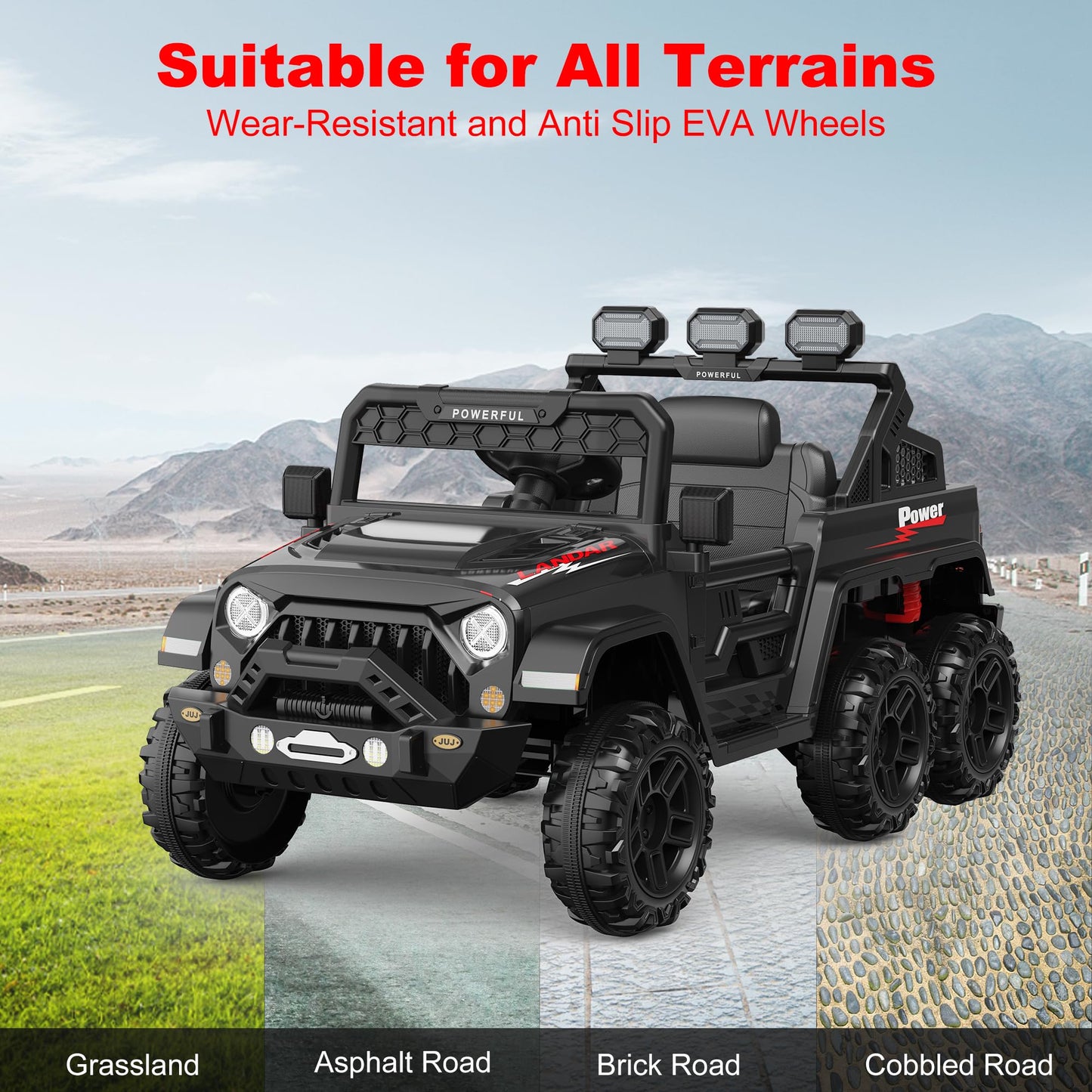 Garvee Ride - P Series: 24V 4WD Ride on Car Kids Ages 3-8, with 6 EVA Wheels, Battery Powered & Remote Control, 3 Adjustable Speeds, Soft Start, Battery Display, Music - Black