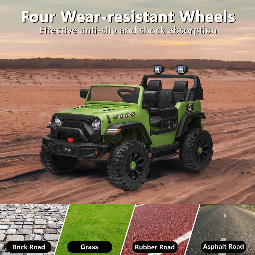 Garvee Ride - P Series: 24V Ride On Car 2 Seater For Kids Age 3+ , XL Electric Vehicles for Big Kids with 20" Wide Seat, 3 Speed, 2x200W Powerful Motor, Suspension, Bluetooth, Music,Power Wheels with Parent Control for Kids to Drive - Green