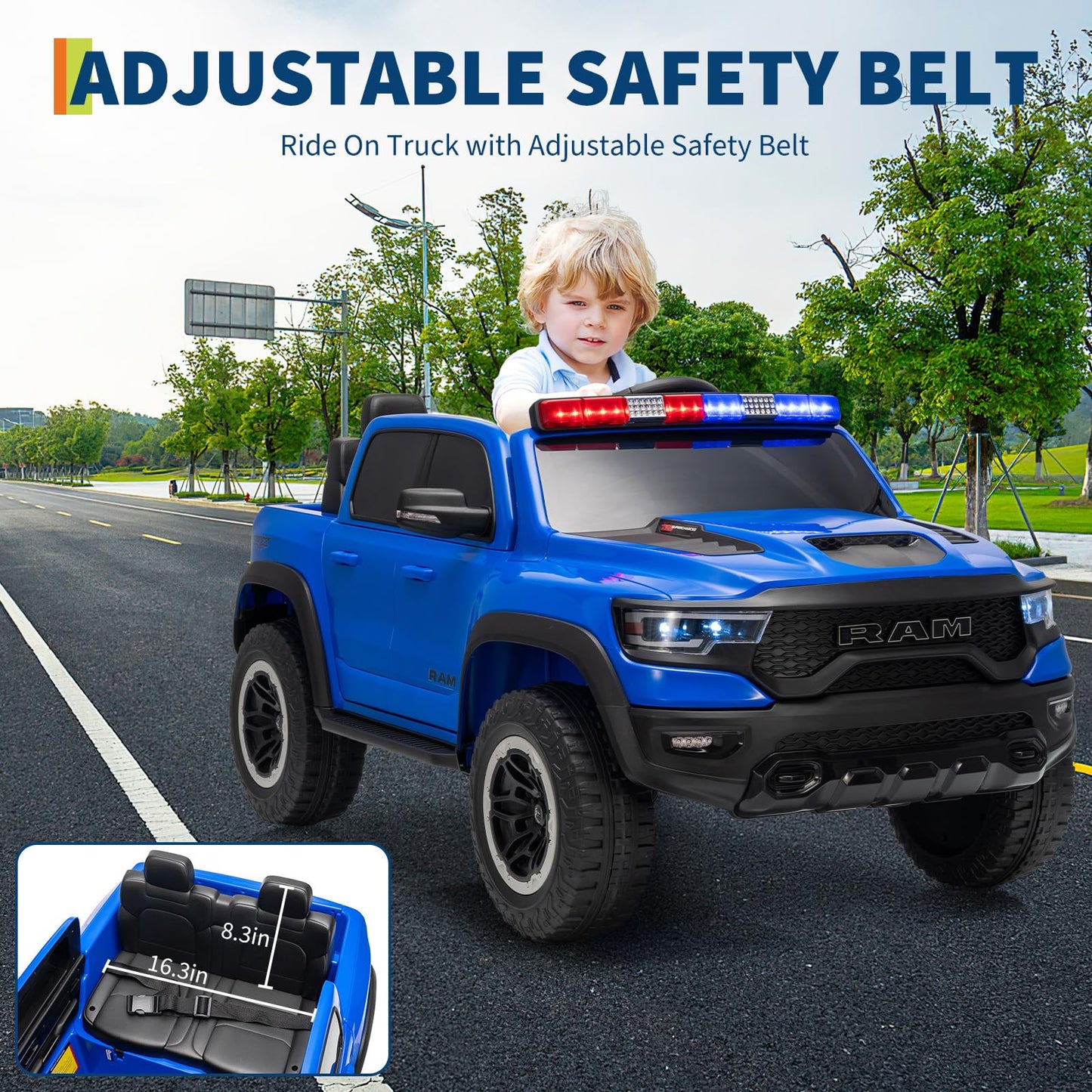 Garvee 12V Electric Ride On Truck for Kids Licensed RAM Pickup Truck Dual Motor Remote Control LED Lights Music Storage