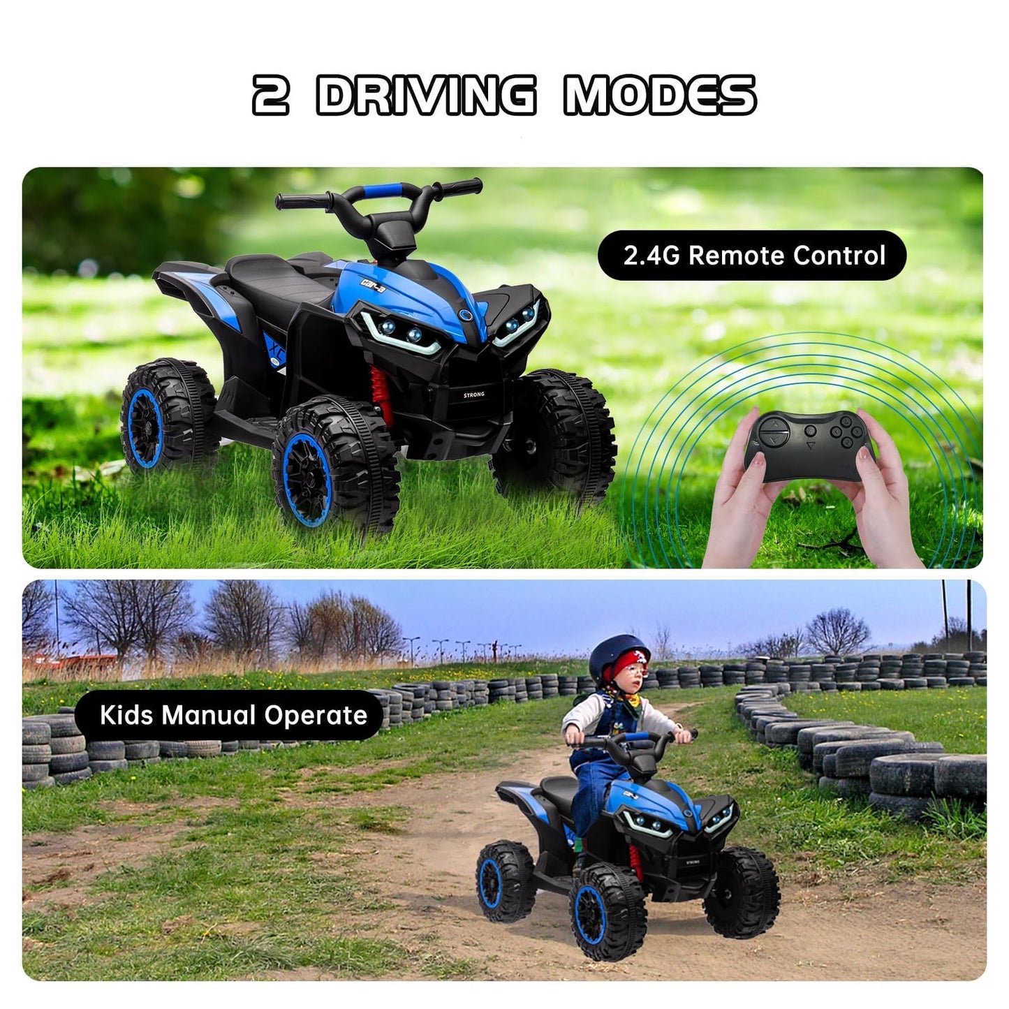 Garvee Ride - P Series: 12V Kids Quad ATV 4 Wheeler with Music, LED Lights for Boys & Girls - Blue