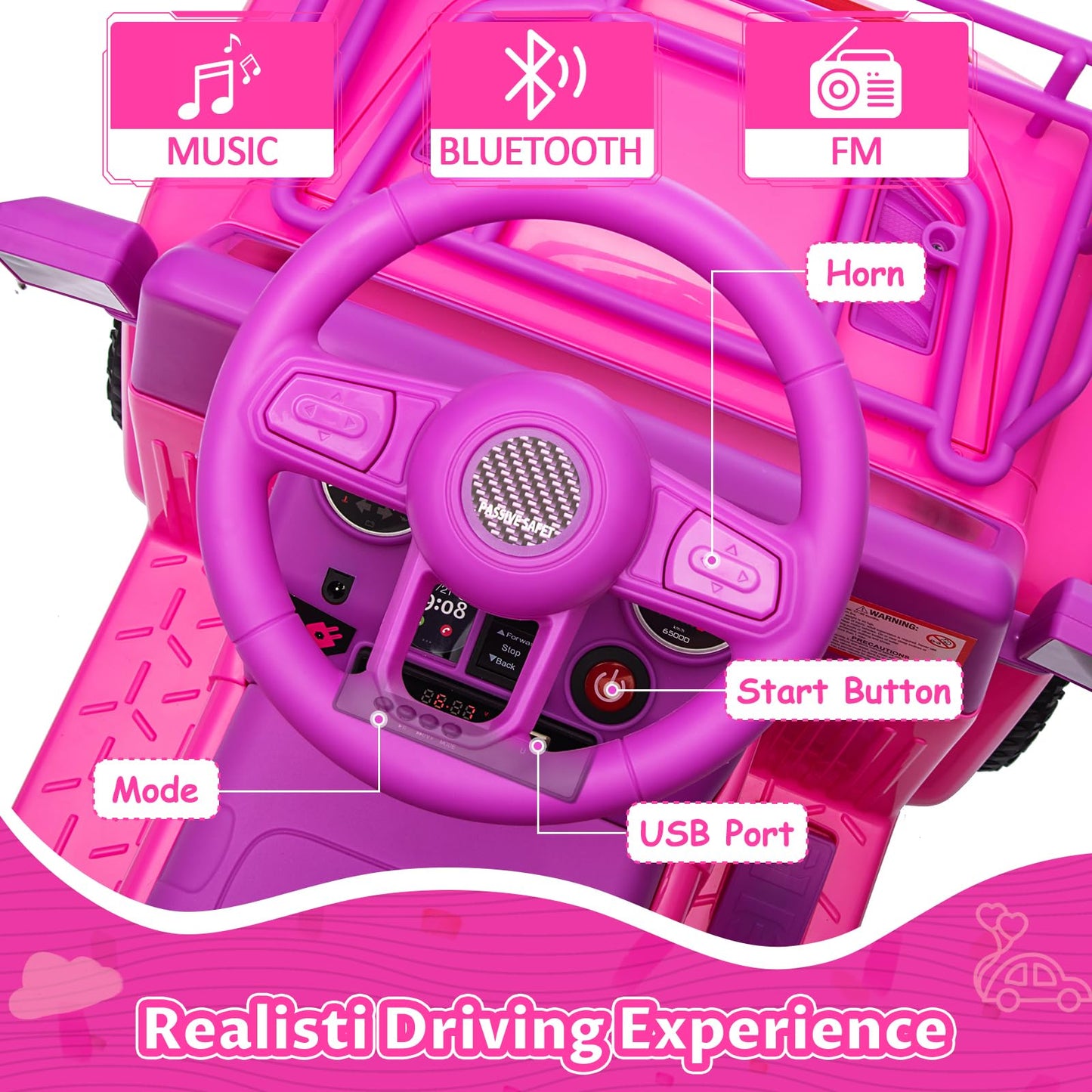 Garvee Ride - P Series: 6V Ride On Car for Toddlers - Battery Powered Electric Car with Music, LED Light, FM, Horn, Rear Storage, 4 Wheels - Pink