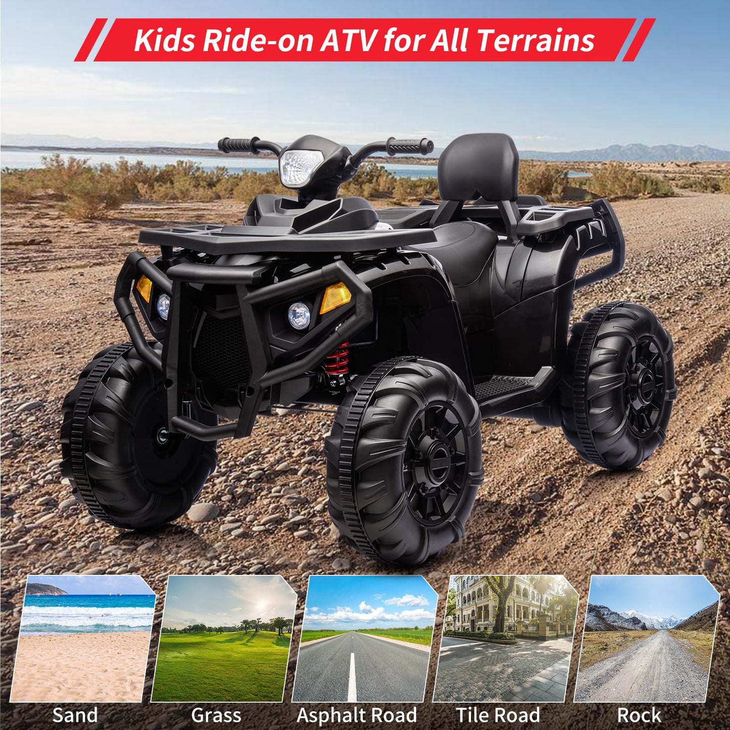 Garvee Ride - P Series: 4 Wheeler Electric Vehicle for Big Kids 2 Seater Battery Powered Ride On Toy Car with Spring Suspension, LED Lights, High & Low Speed, Music, USB, Soft Start for Toddlers, Black