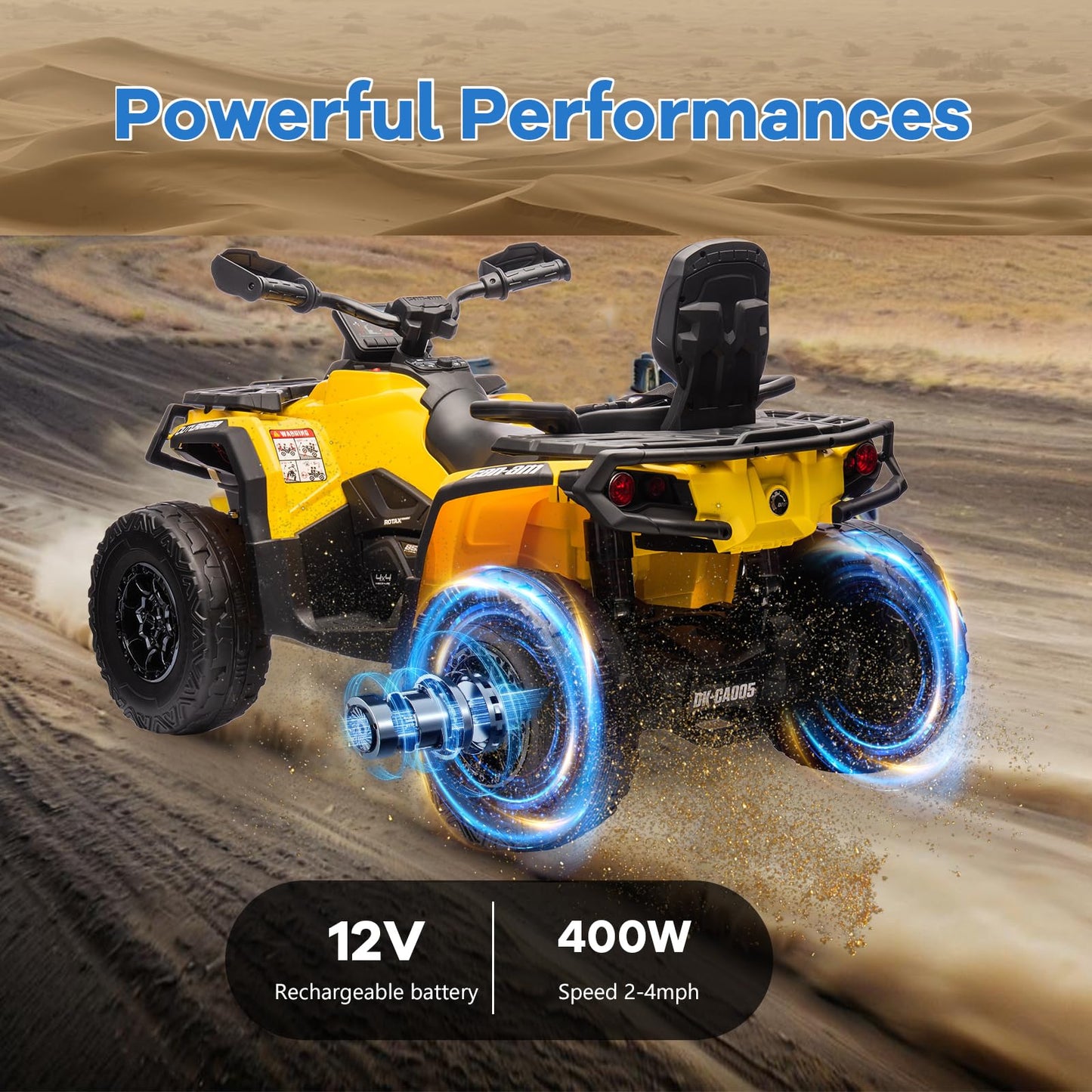 Garvee Ride - P Series: 12V Kids Ride On Electric ATV, 2 Leather Seater ATV Car for Kids, 27V Kids Ride On Toys with LED Headlights, Bluetooth & Music, Adjusted Speeds 2-4 MPH, Ride On Toys for Kids 3-8,Yellow