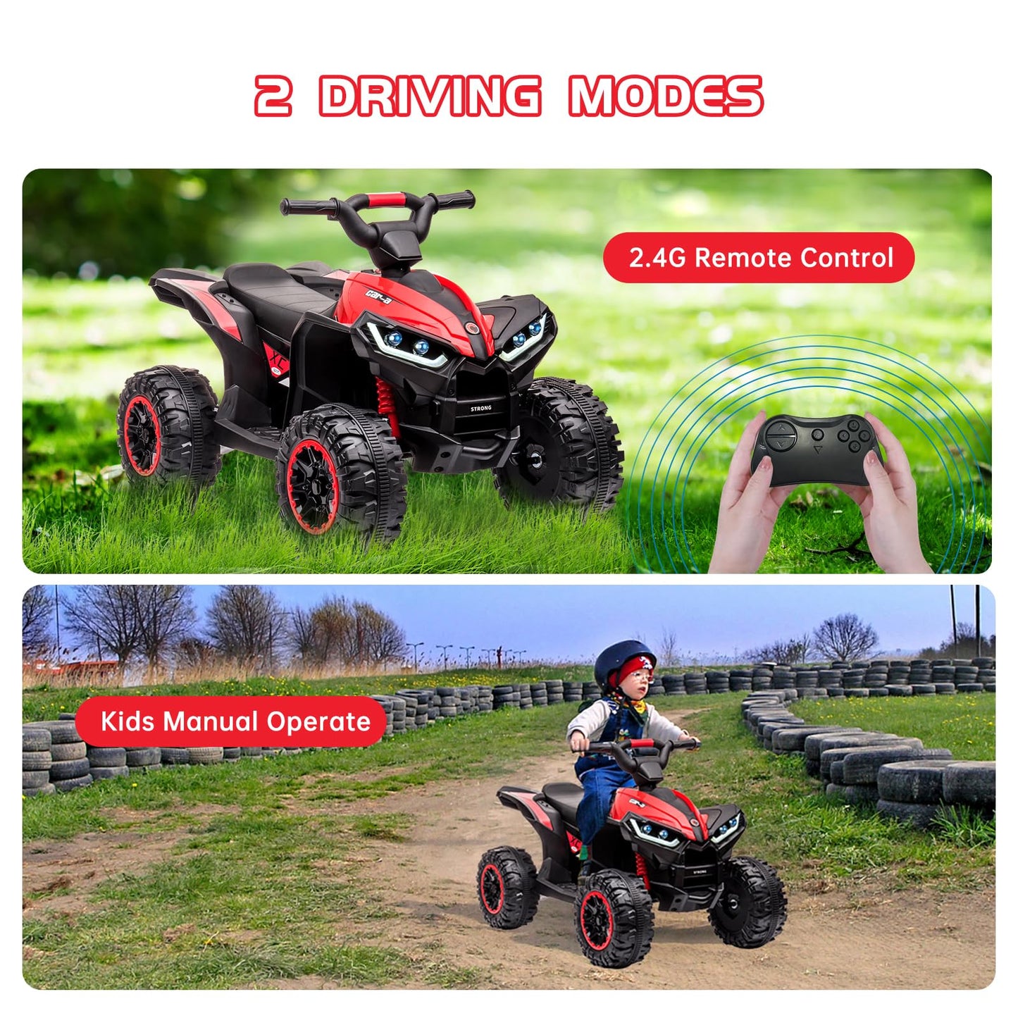 Garvee Ride - P Series: 12V Kids Quad ATV 4 Wheeler with Music, LED Lights for Boys & Girls - Red