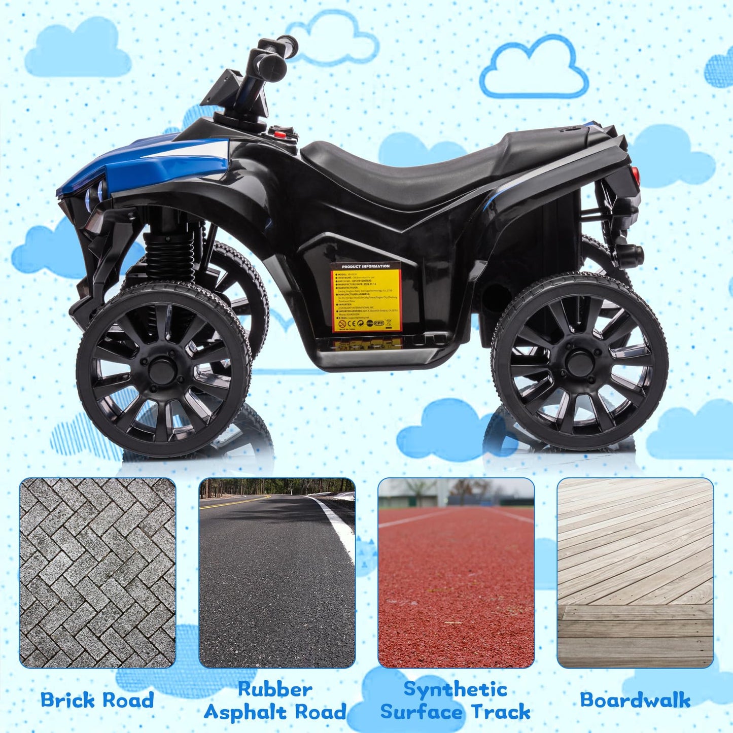 Garvee Ride - P Series: 6V Quad ATV for Kids Toddler 3+ years, Max 55lb Capacity, With LED, Music, Foot Pedal, Wear-Resistant Wheels, 1.9 MPH - Blue
