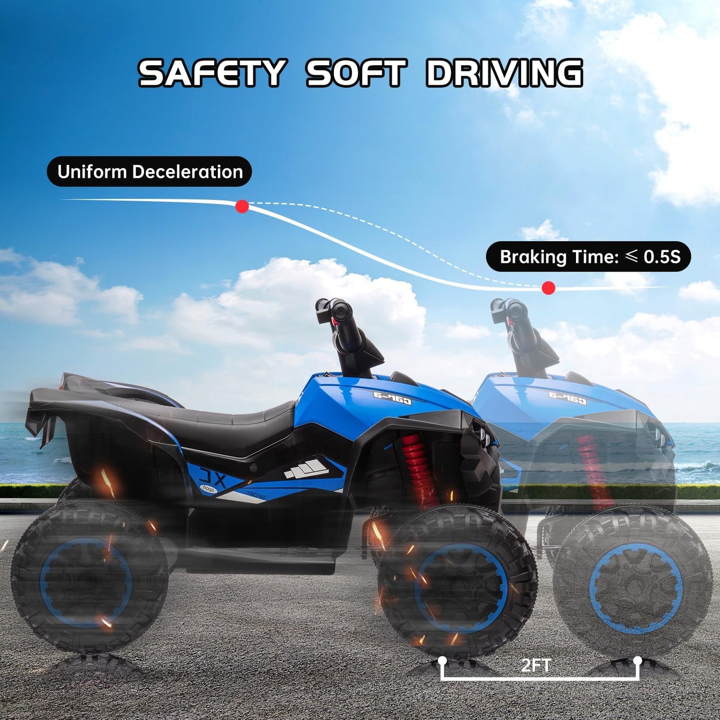 Garvee Ride - P Series: 12V Kids Quad ATV 4 Wheeler with Music, LED Lights for Boys & Girls - Blue
