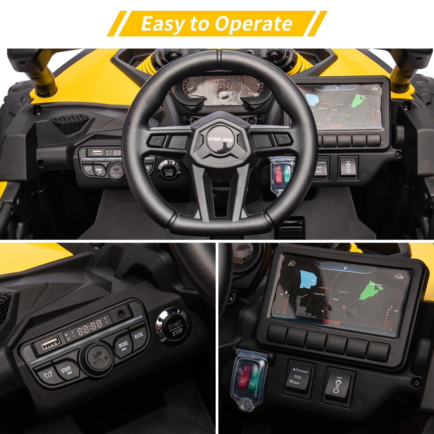 Garvee Ride - P Series: 12V Can-Am Ride-On UTV: Remote Control, Large Seat, Music, LED Lights, Spring Suspension, for Boys & Girls - Yellow