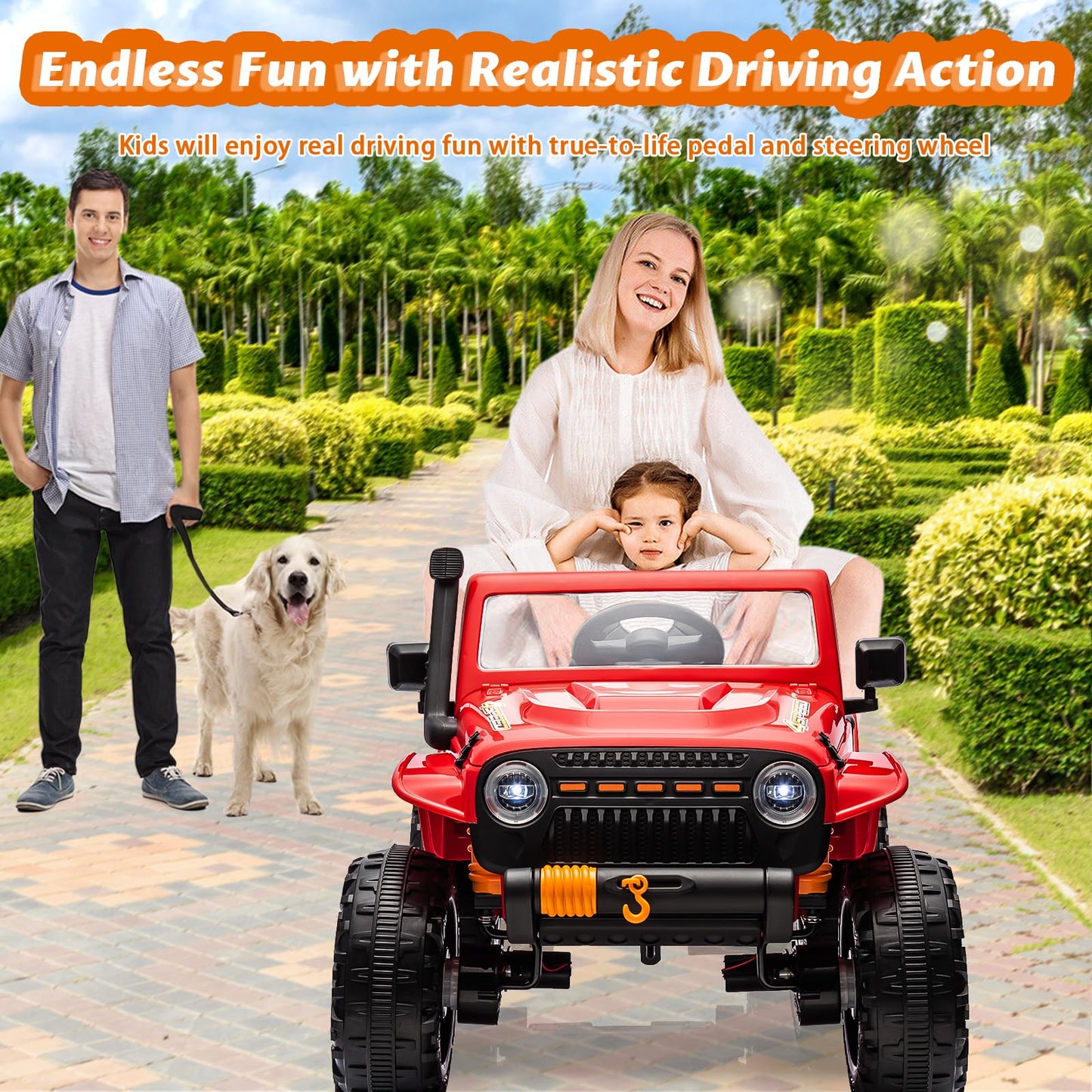 Garvee Ride - P Series: 24V 2 Seater Ride On Truck Car For Kid age 3 - 8 years, w/Remote Control, 4-Wheeler Suspension, 4x55W Powerful Engine, 4WD Battery Powered, LED Lights, Soft Braking - Red