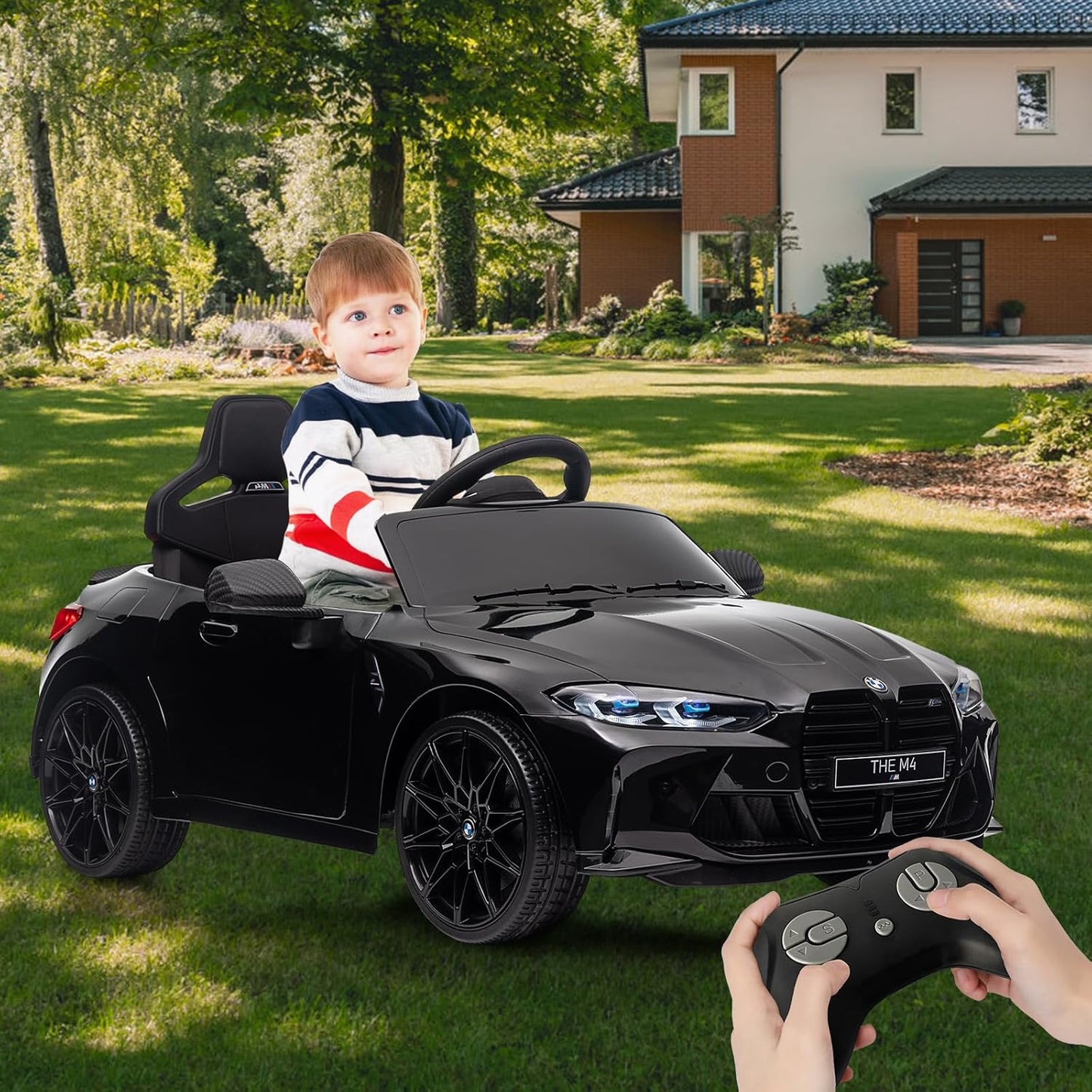Garvee Ride - P Series: 12V Electric Ride On Car for 37-83 Months, w/RC,Licensed by BMW M4,Power Wheels for Boys Girls, with Suspension System,3 Speeds, Bluetooth, MP3, Double Door, LED Light - Black