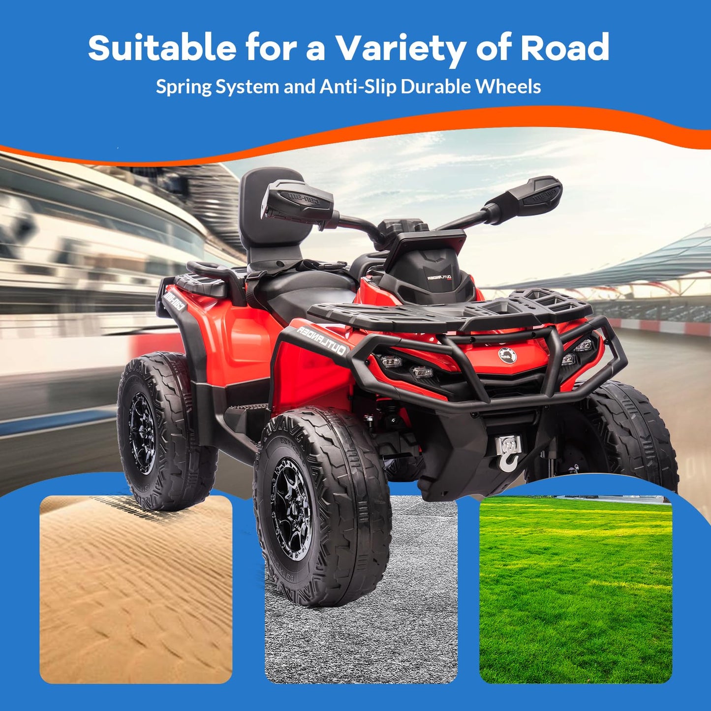 Garvee Ride - P Series: 12V Kids Ride On Electric ATV, 2 Leather Seater ATV Car for Kids, 27V Kids Ride On Toys with LED Headlights, Bluetooth & Music, Adjusted Speeds 2-4 MPH, Ride On Toys for Kids 3-8,Red