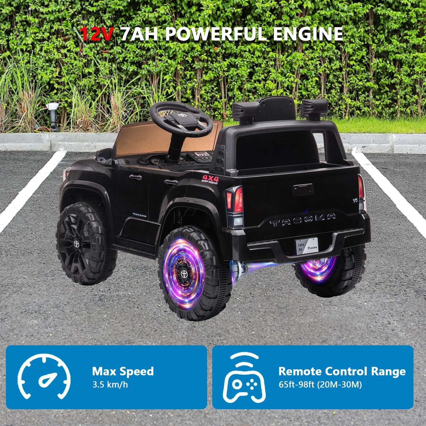 Garvee Ride - P Series: 12V Toyota Tacoma Kids Car, Spring Suspension, with LED Light - Black