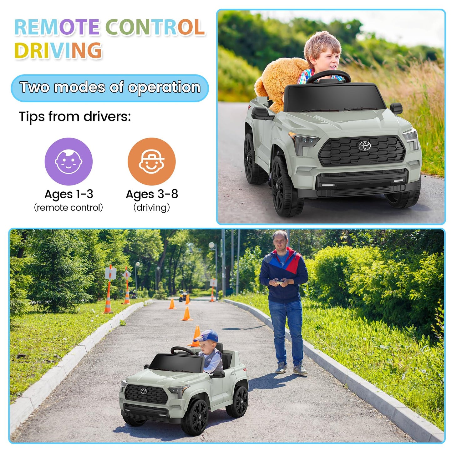 Garvee Ride on Truck Car, 12V Licensed Toyota Electric Cars for Kids, Ride on Toys with Remote Control, Spring Suspension, LED Lights, Bluetooth, 3 Speeds - Green