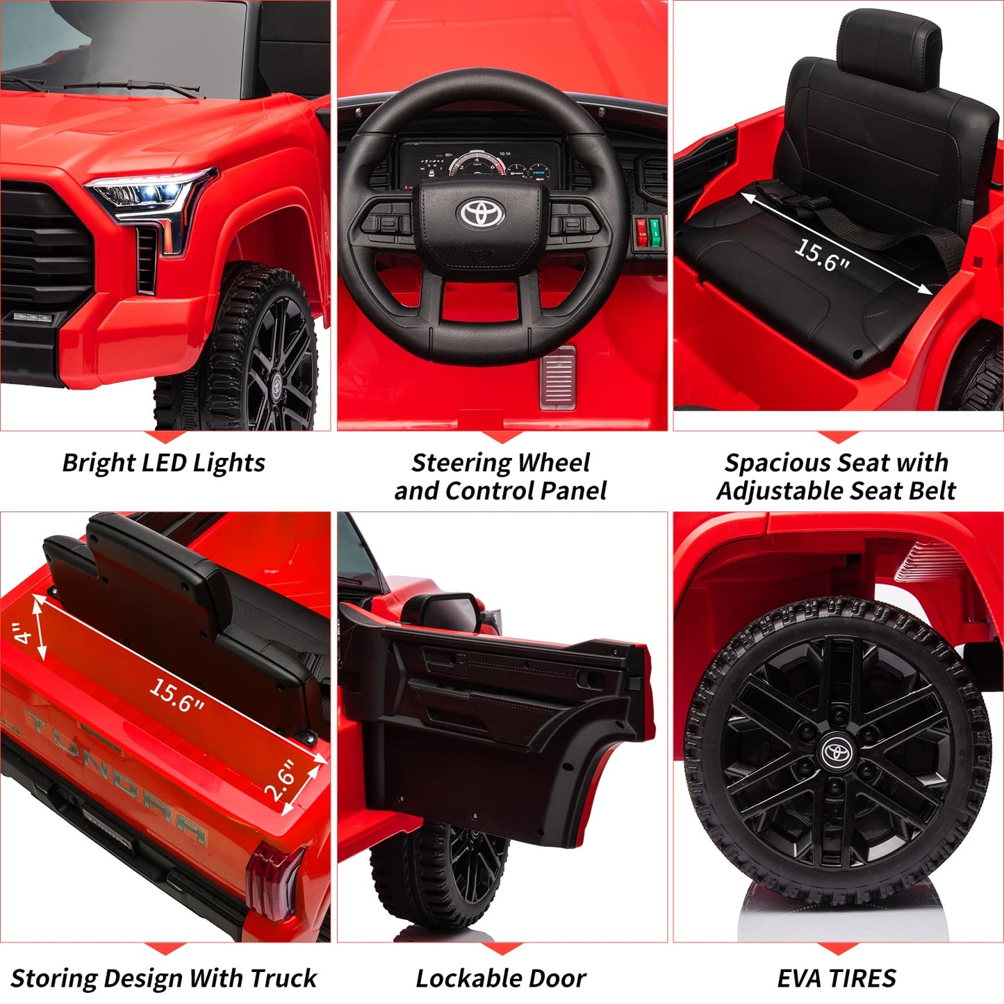 Garvee Ride - P Series: 12V Ride on Car For Kids Age 3+ , Licensed Toyota, with Remote Control, MP3, LED Lights, Suspension System, Double Doors, Safety Belt, Ride On Toys for Boys Girls - Red
