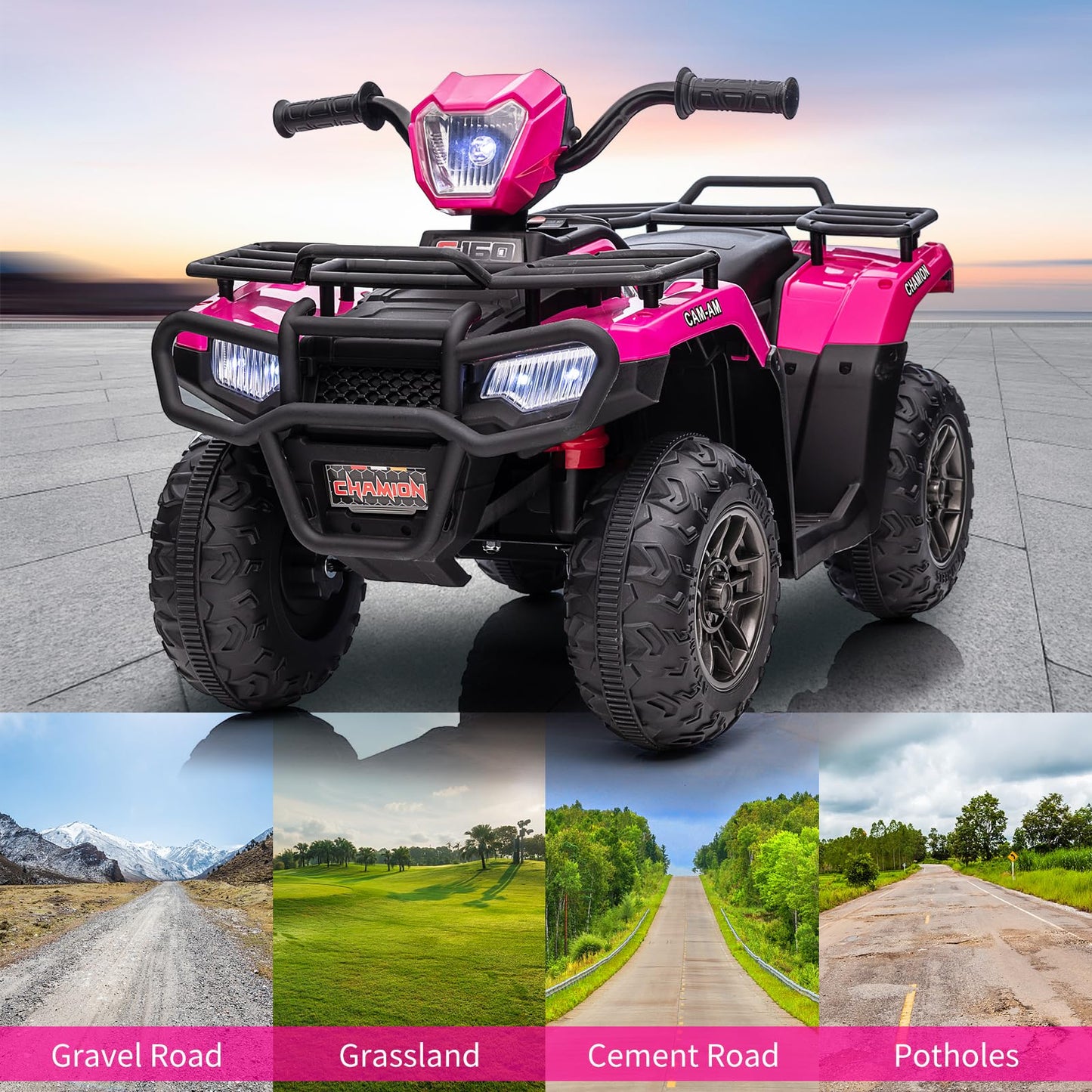 Garvee Ride - P Series: 12V Ride on ATV for Kids, Electric Vehicle for Toddlers,High/Low 2.2mph Safety Speed for Child, Forward/Backward,LED Light, Music,USB for Boys Girls Gift- Pink