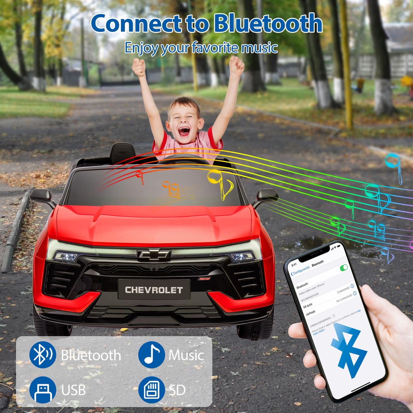 Garvee Ride - P Series: 24V 2-Seater Chevrolet Blazer Kids Car with Remote Control, Bluetooth - Red