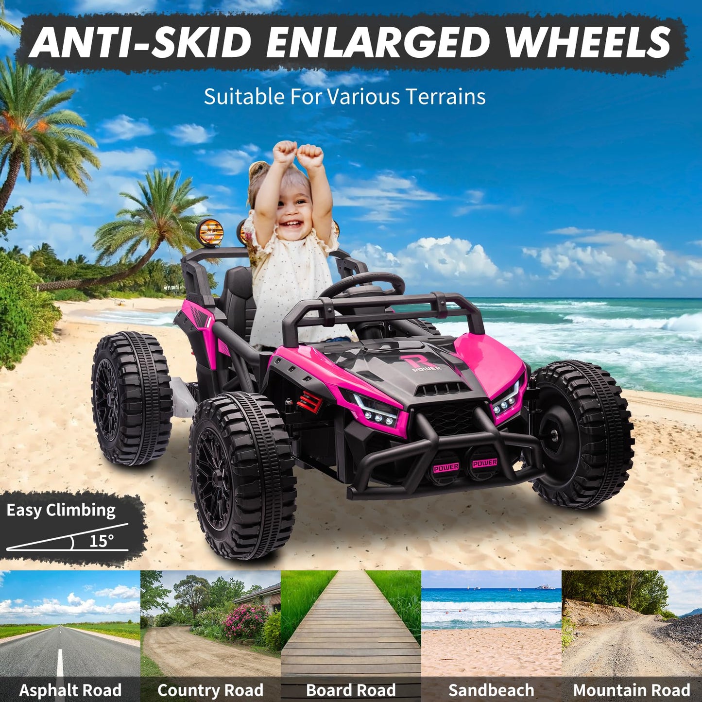 Garvee Ride - P Series: 24V Electric UTV,Ride On Toys for Big Kids,2x130W Powerful Electric Car with Remote Control， 4 Shock Absorbers，LED Lights,Music for Boys and Girls,Pink