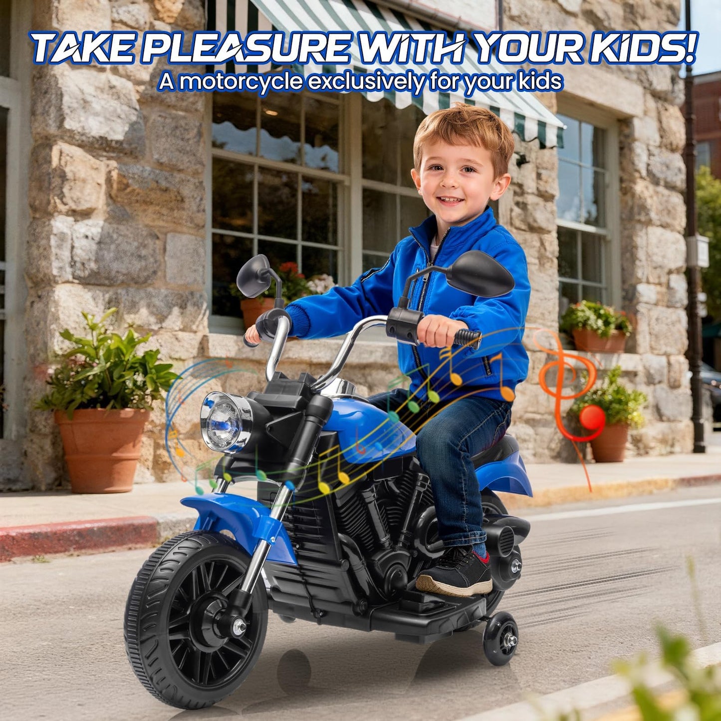 Garvee Ride - P Series: 12V Electric Motorcycle for Kids with Detachable Training Wheels, Soft Start, Reverse Function, Blue, Toddler Ride-On Toy