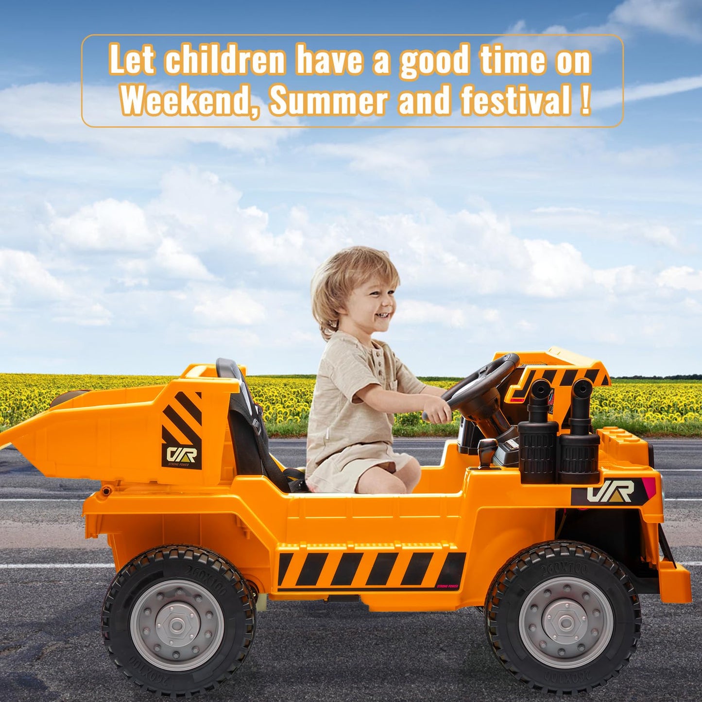 Garvee Ride - P Series: 12V Kids Ride on Dump Truck + Remote Control + Electric Dump Bed + USB MP3 Player + Safety Features + All-Terrain Tires + Indoor & Outdoor Fun