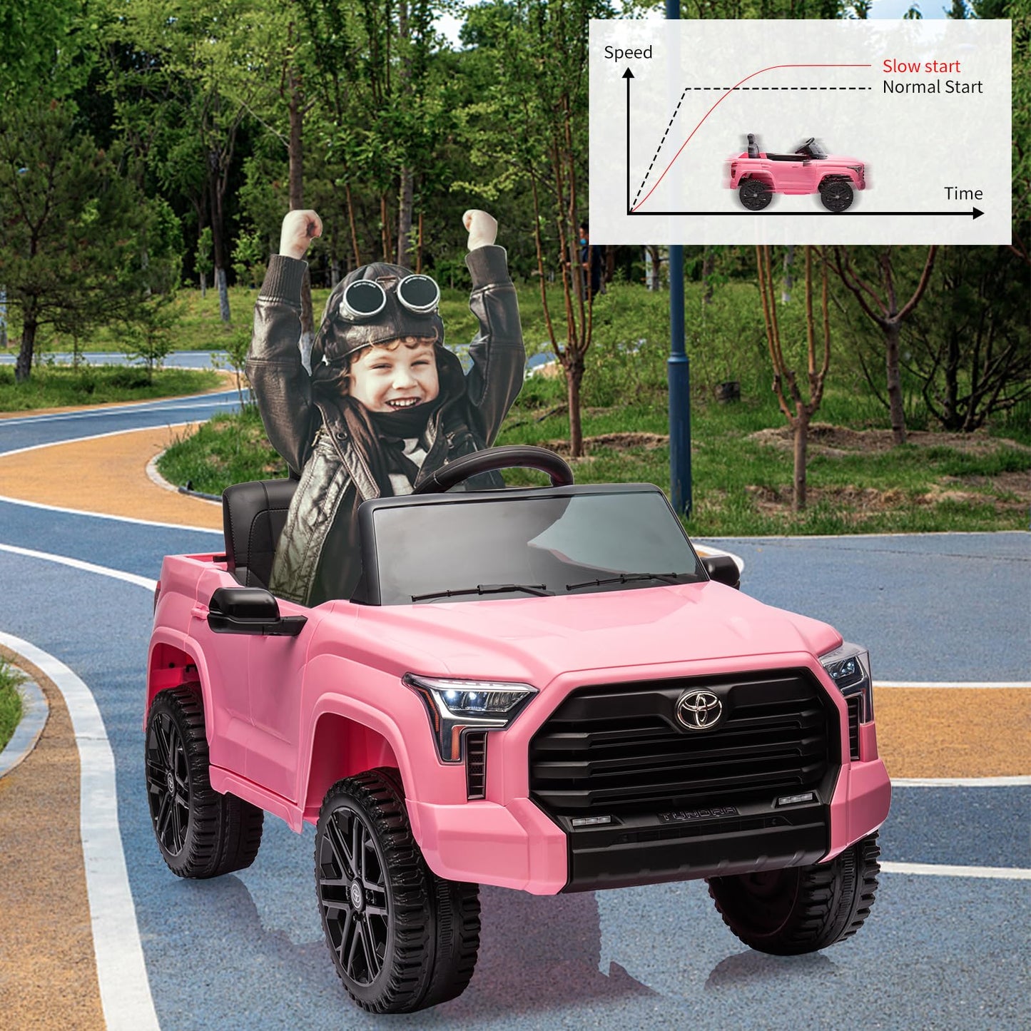 Garvee Ride - P Series: 12V Ride on Car For Kids Age 3+ , Licensed Toyota, with Remote Control, MP3, LED Lights, Suspension System, Double Doors, Safety Belt, Ride On Toys for Boys Girls - Pink