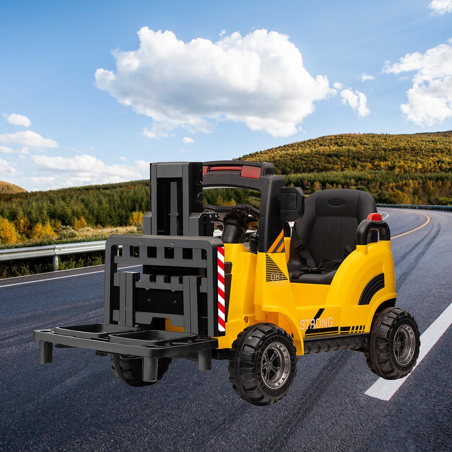 Garvee Ride - P Series: 12V Electric Forklift Ride-On: Liftable Fork, Remote, Music, Realistic Design, 66lb Load, for 3-7 Years - Yellow