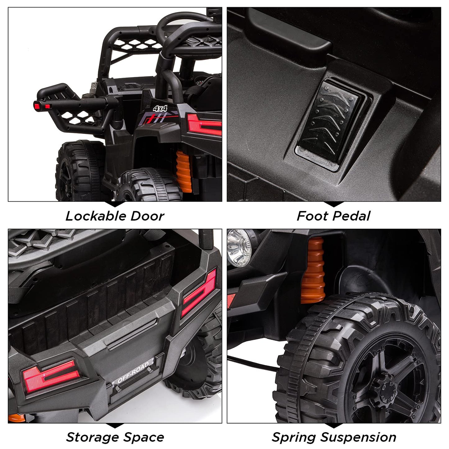 Garvee Ride - P Series: 12V Kids Ride On Car Truck w/Parent Remote Control, Spring Suspension, LED Lights, AUX Port, Music (Red-2,with Tent),jf-2