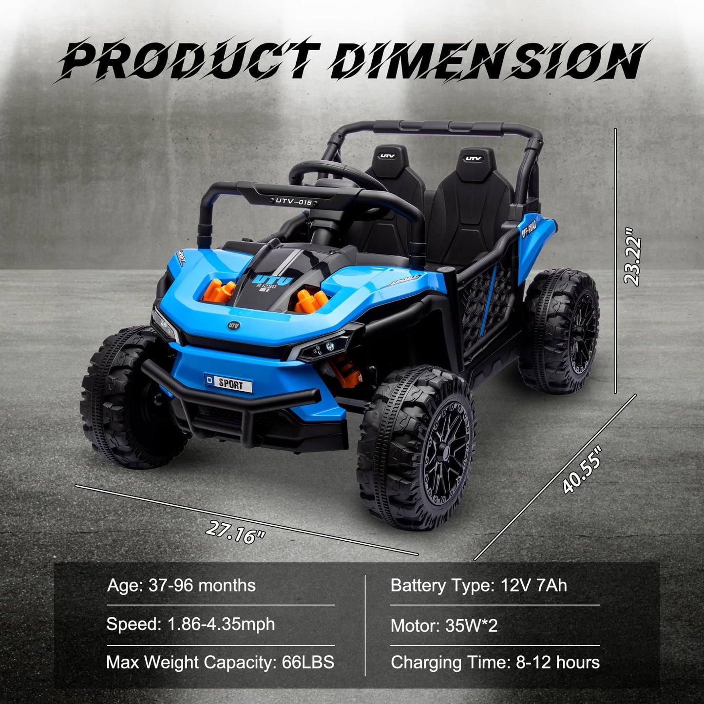 Garvee Ride - P Series: 12V Electric UTV Car with Remote Control, Ride on Truck with Toy Storage, Spring Suspension, LED Headlights, Ride Cars w/4 Wheels, Ride on Toys for Boys Girls, Blue
