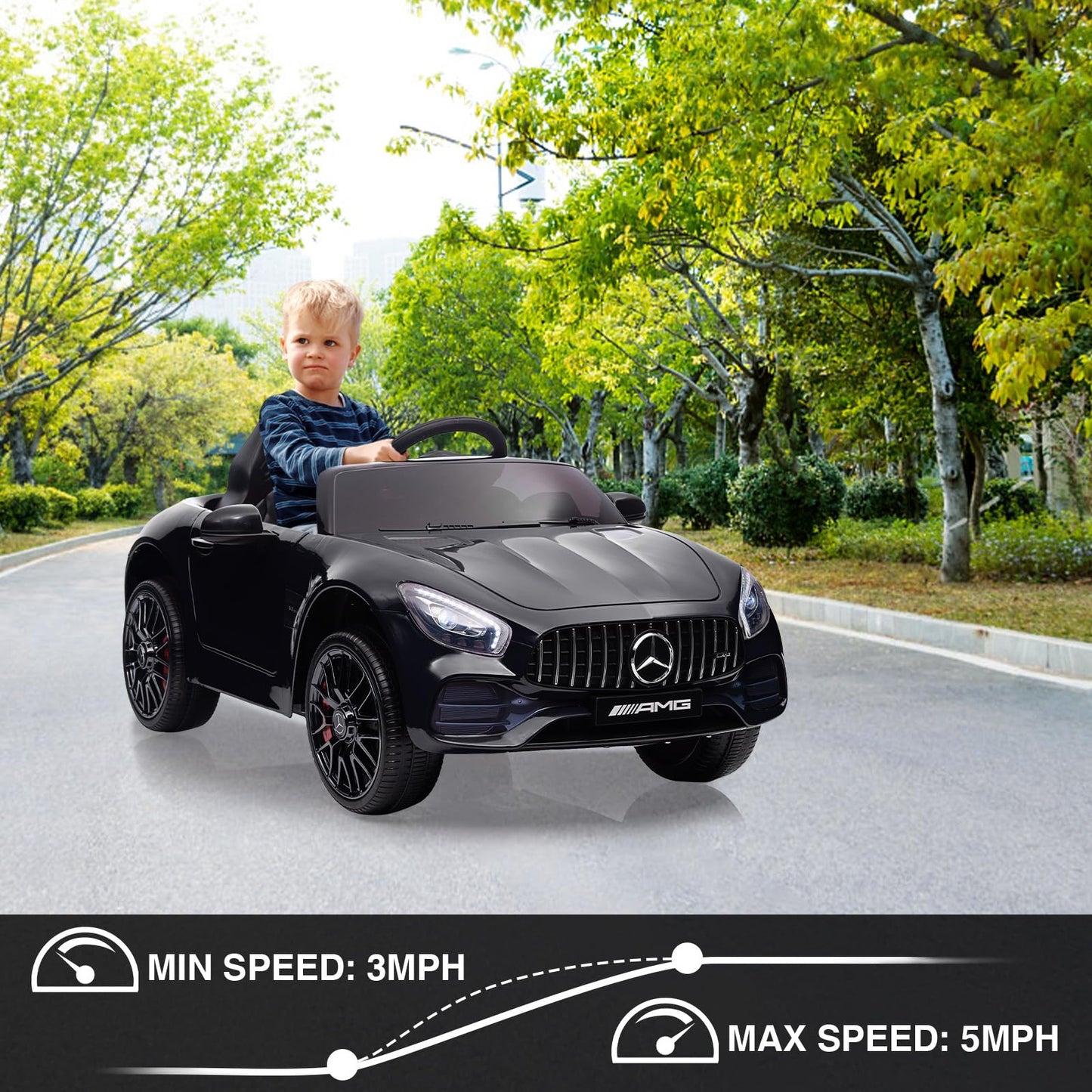 Garvee Ride Car for Kids, 12V Power Battery Electric Vehicles for 3-7 Toddlers, Licensed Mercedes-Benz with Remote Control, MP3 Player - Black