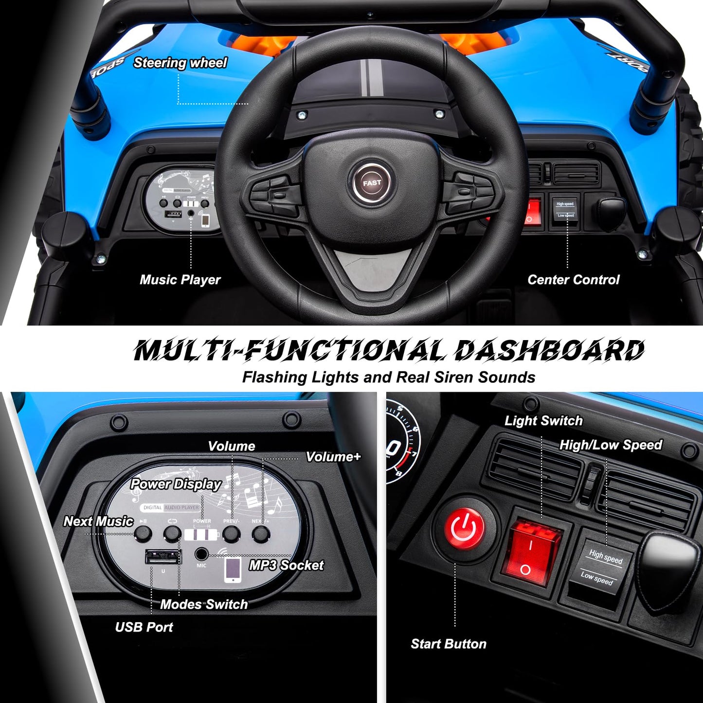 Garvee Ride - P Series: 12V Electric UTV Car with Remote Control, Ride on Truck with Toy Storage, Spring Suspension, LED Headlights, Ride Cars w/4 Wheels, Ride on Toys for Boys Girls, Blue