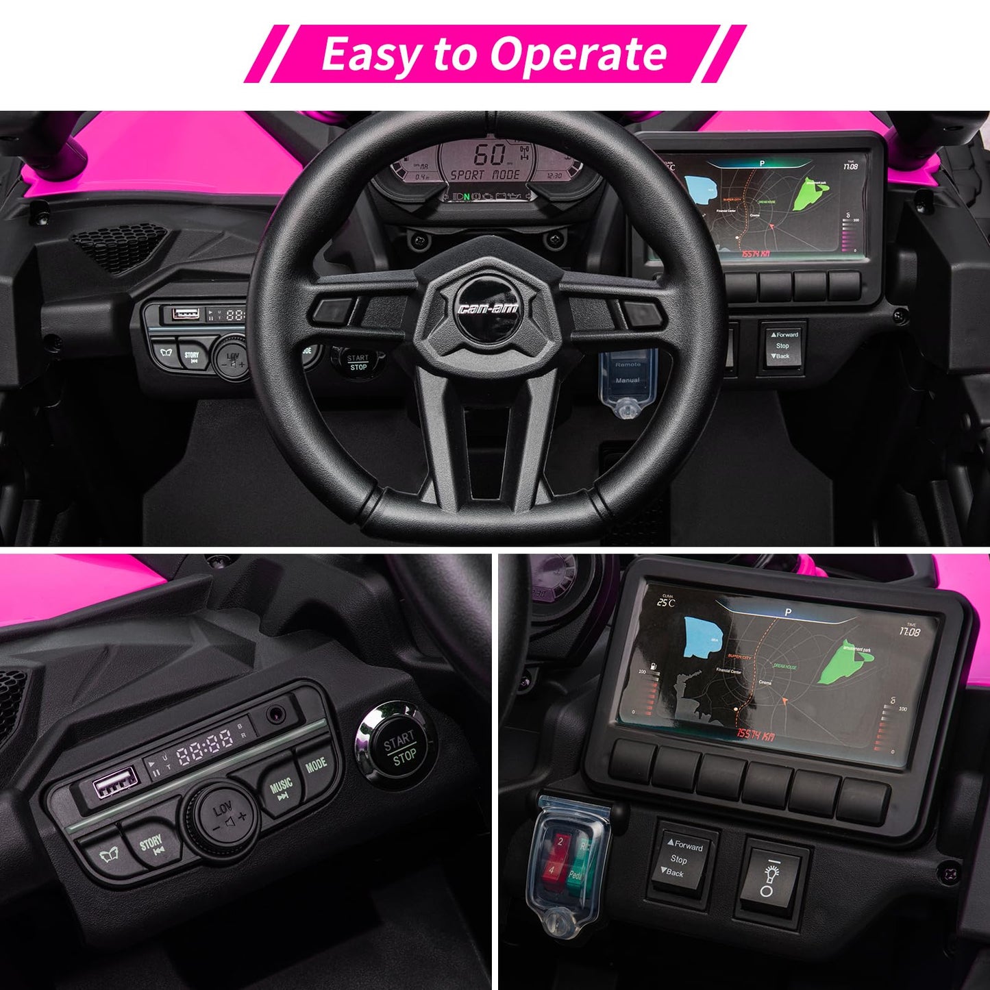 Garvee Ride - P Series: 12V Can-Am Ride-On UTV: Remote Control, Large Seat, Music, LED Lights, Spring Suspension, for Boys & Girls - Rose
