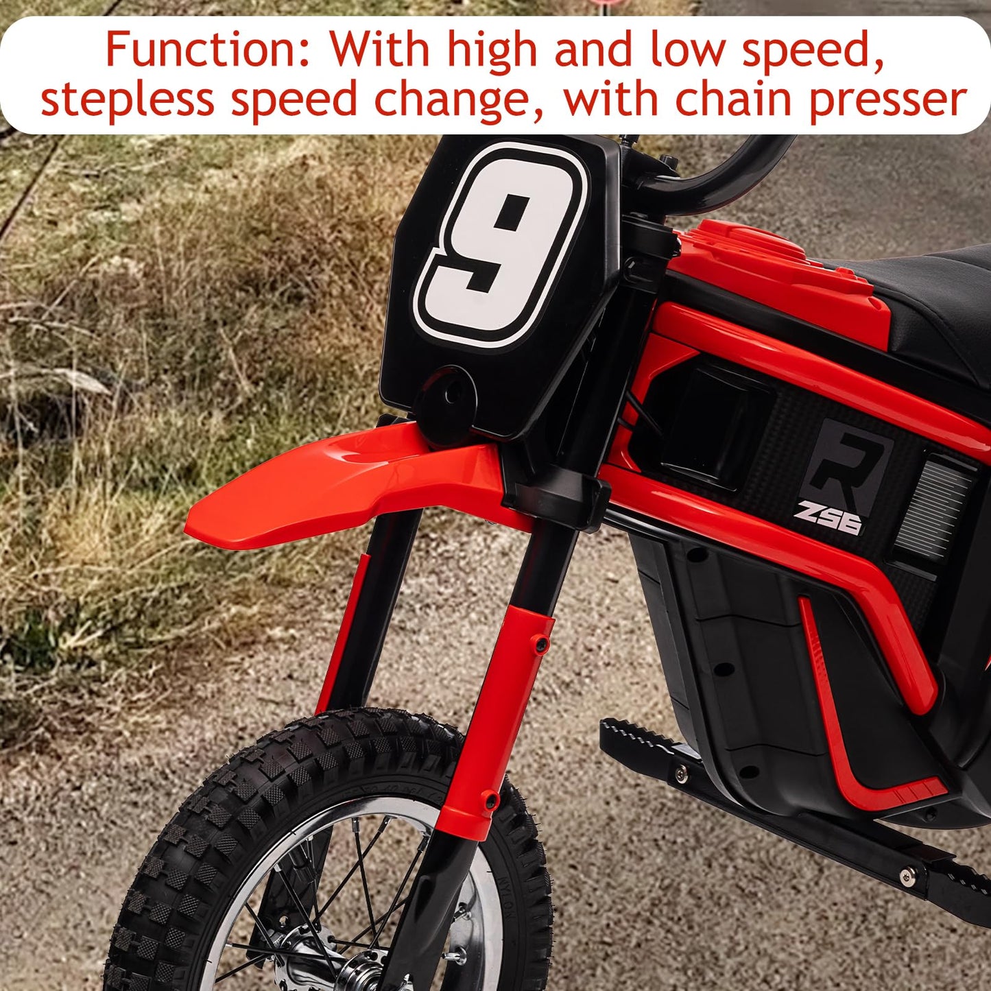 Garvee Ride - T Series: 24V-10A 350W Ride On Electric Dirt Bike For Kids Ages 13+, 14.29MPH, 3-Speed - Red-9